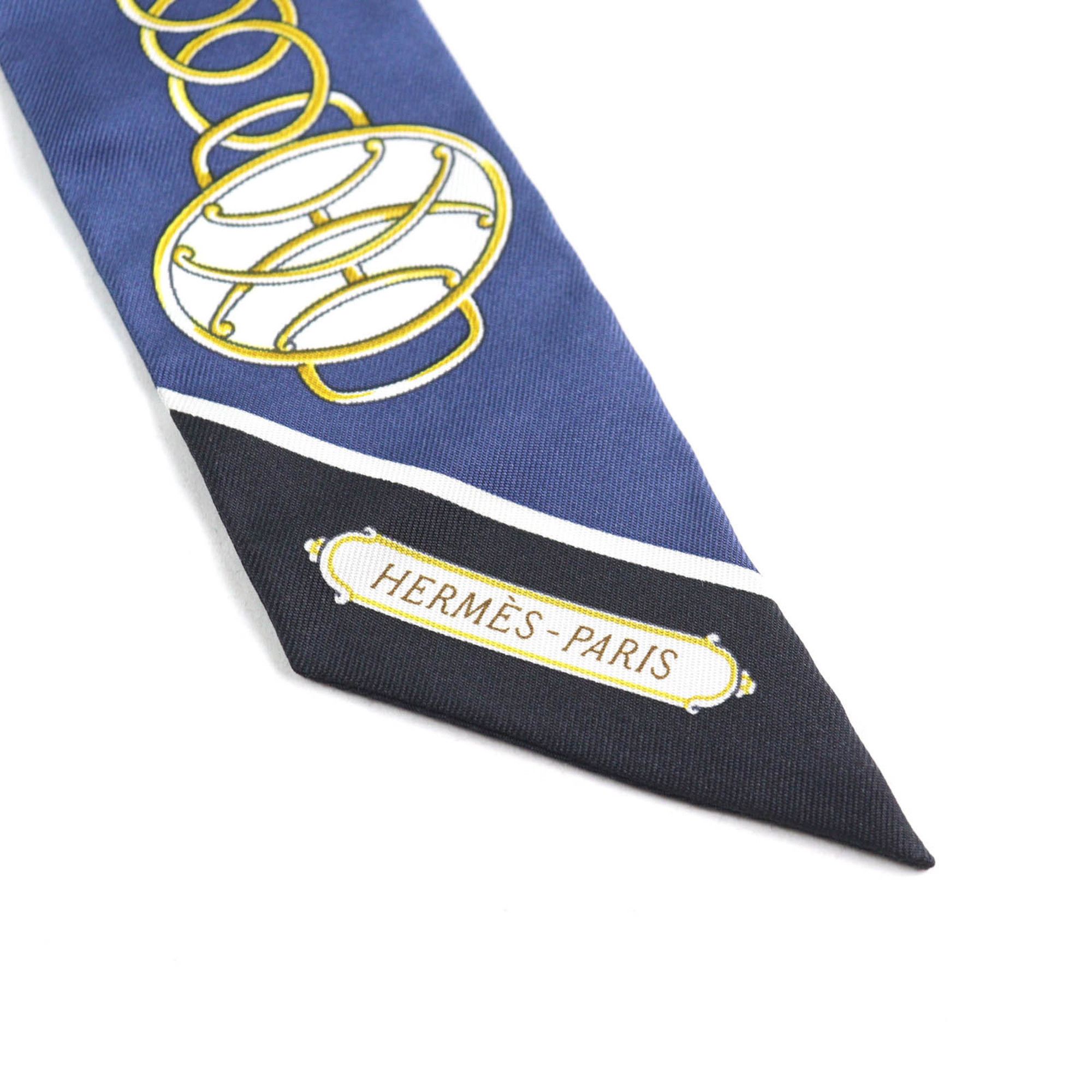Hermes HERMES Twilly Lift Profile 100% Silk Scarf in Marine Noir Gold, Made France, with Box, for Women Size ONE SIZE - 6 Thumbnail