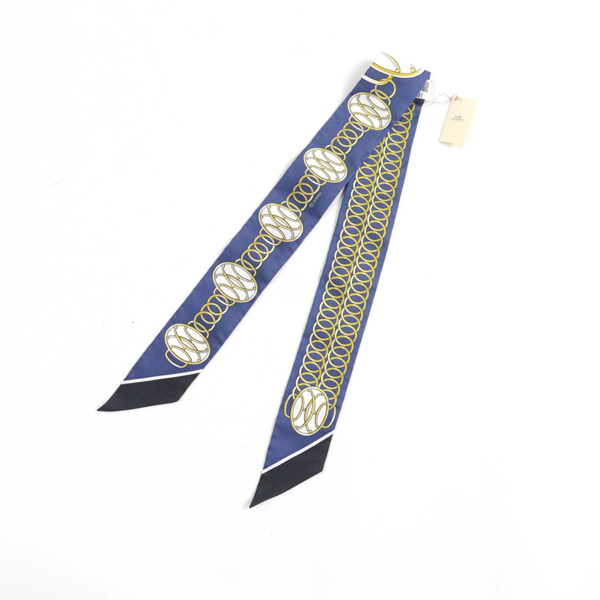 Hermes HERMES Twilly Lift Profile 100% Silk Scarf in Marine Noir Gold, Made France, with Box, for Women Size ONE SIZE - 3 Thumbnail