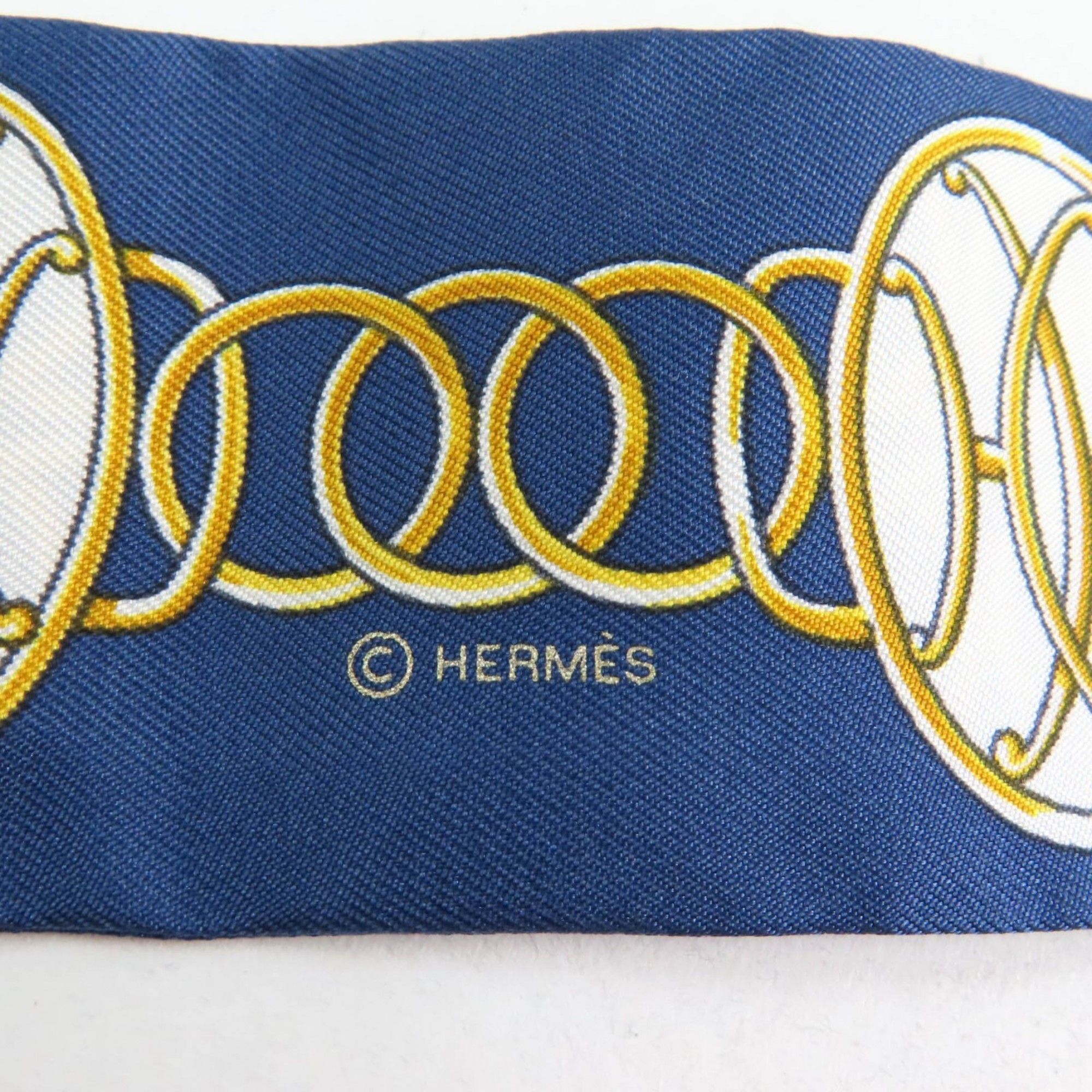 Hermes HERMES Twilly Lift Profile 100% Silk Scarf in Marine Noir Gold, Made France, with Box, for Women Size ONE SIZE - 7 Thumbnail