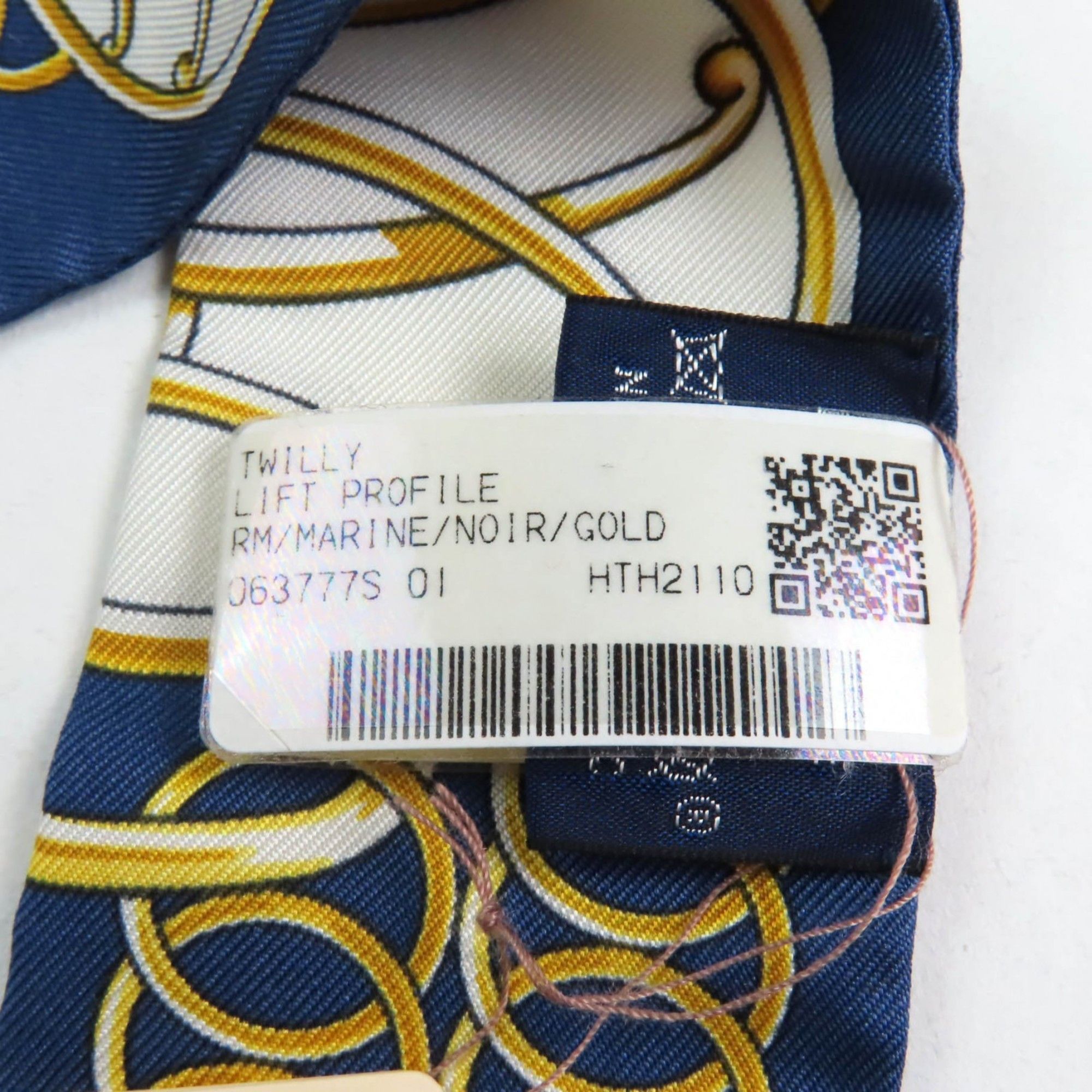 Hermes HERMES Twilly Lift Profile 100% Silk Scarf in Marine Noir Gold, Made France, with Box, for Women Size ONE SIZE - 11 Thumbnail