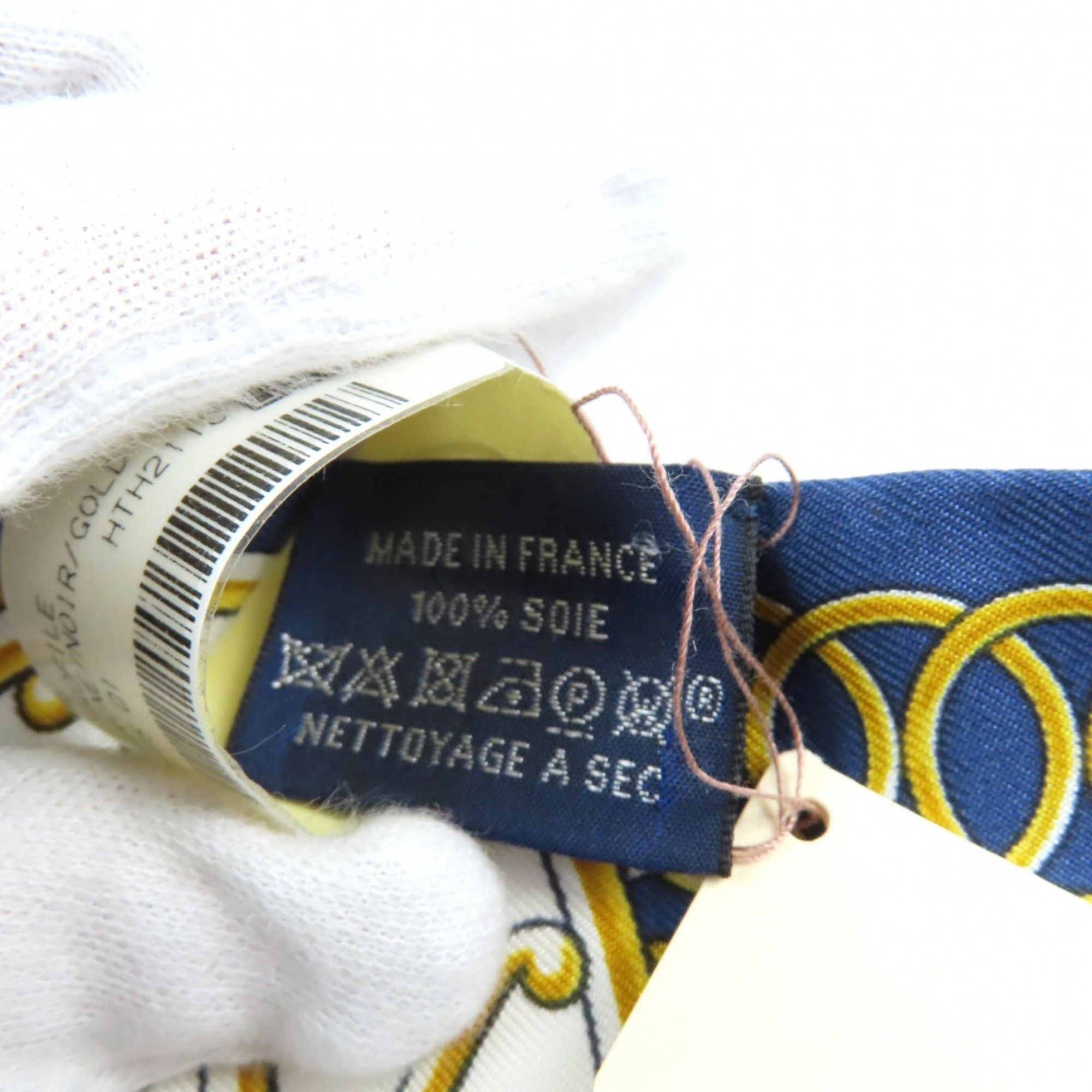 Hermes HERMES Twilly Lift Profile 100% Silk Scarf in Marine Noir Gold, Made France, with Box, for Women Size ONE SIZE - 8 Thumbnail
