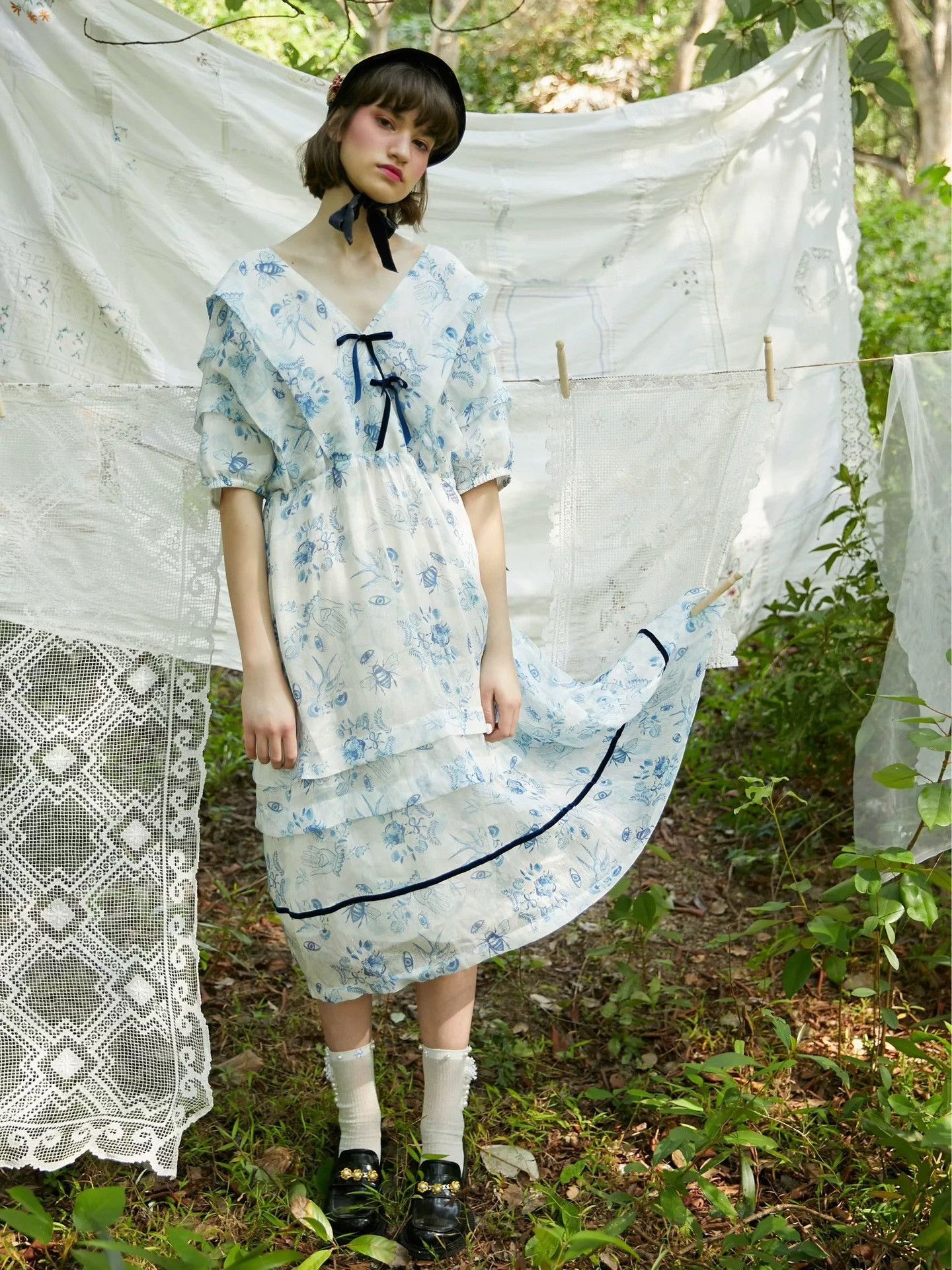 Other Unlogical Poem Victorian Floral Silk Dress Size M / US 6-8 / IT 42-44 - 3 Thumbnail