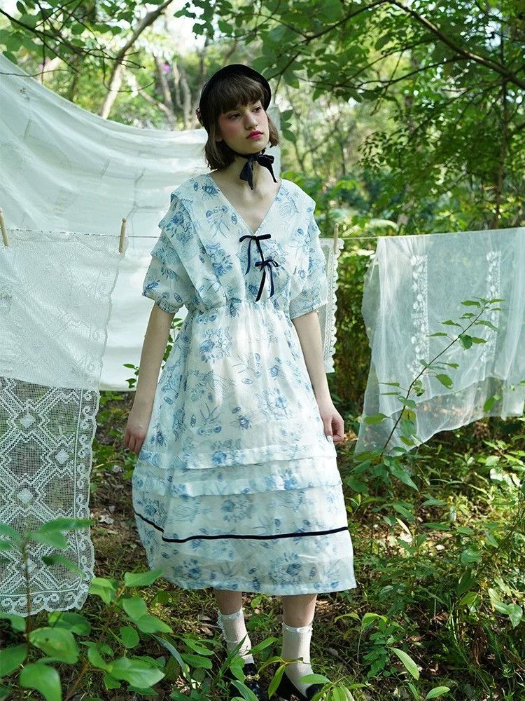 Other Unlogical Poem Victorian Floral Silk Dress Size M / US 6-8 / IT 42-44 - 2 Thumbnail