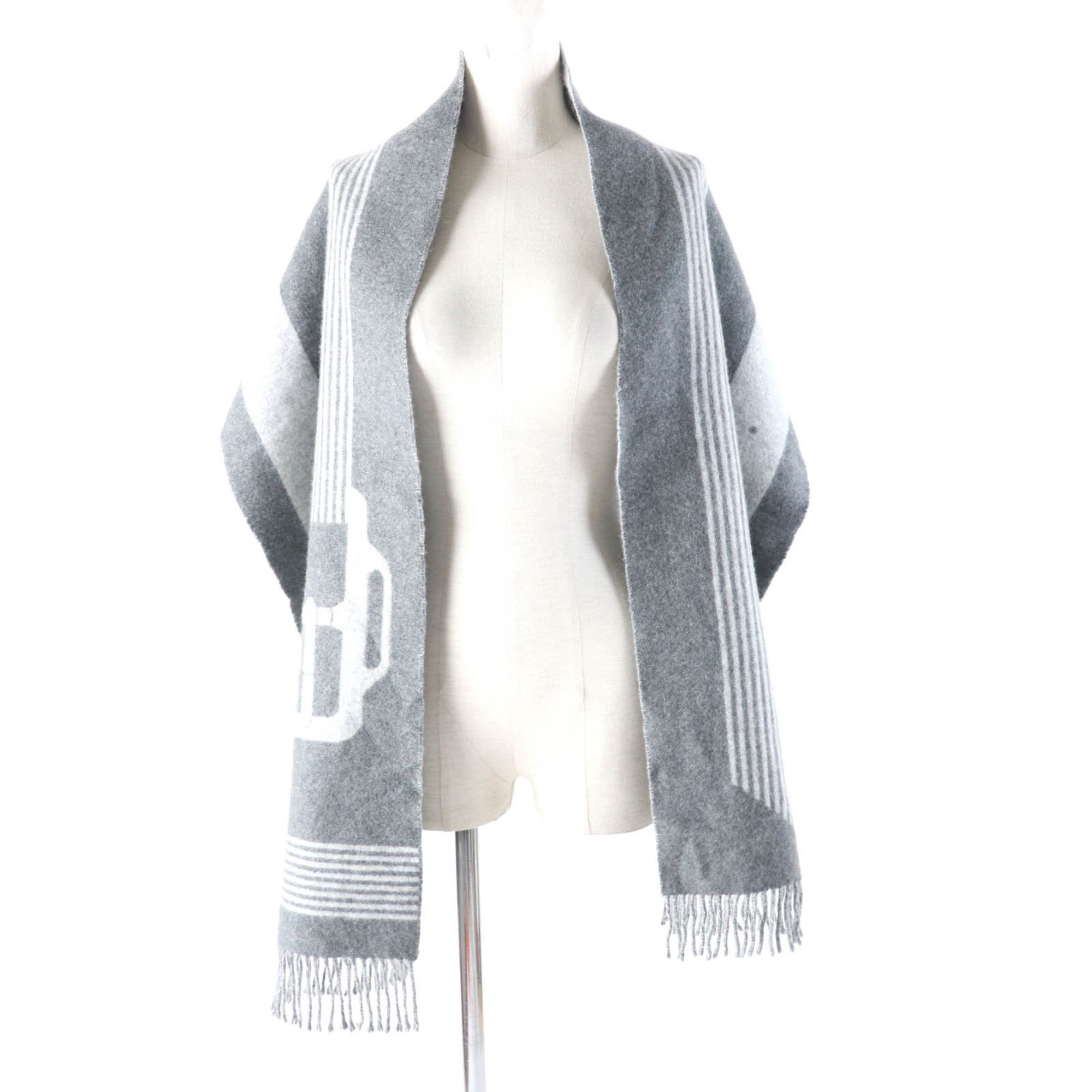 Hermes HERMES Sangle à Boucle 100% Cashmere Antogracito Gris Clair Fringed Scarf, 39 x 196cm, Box Included, Made in England, Women's Size ONE SIZE - 4 Thumbnail