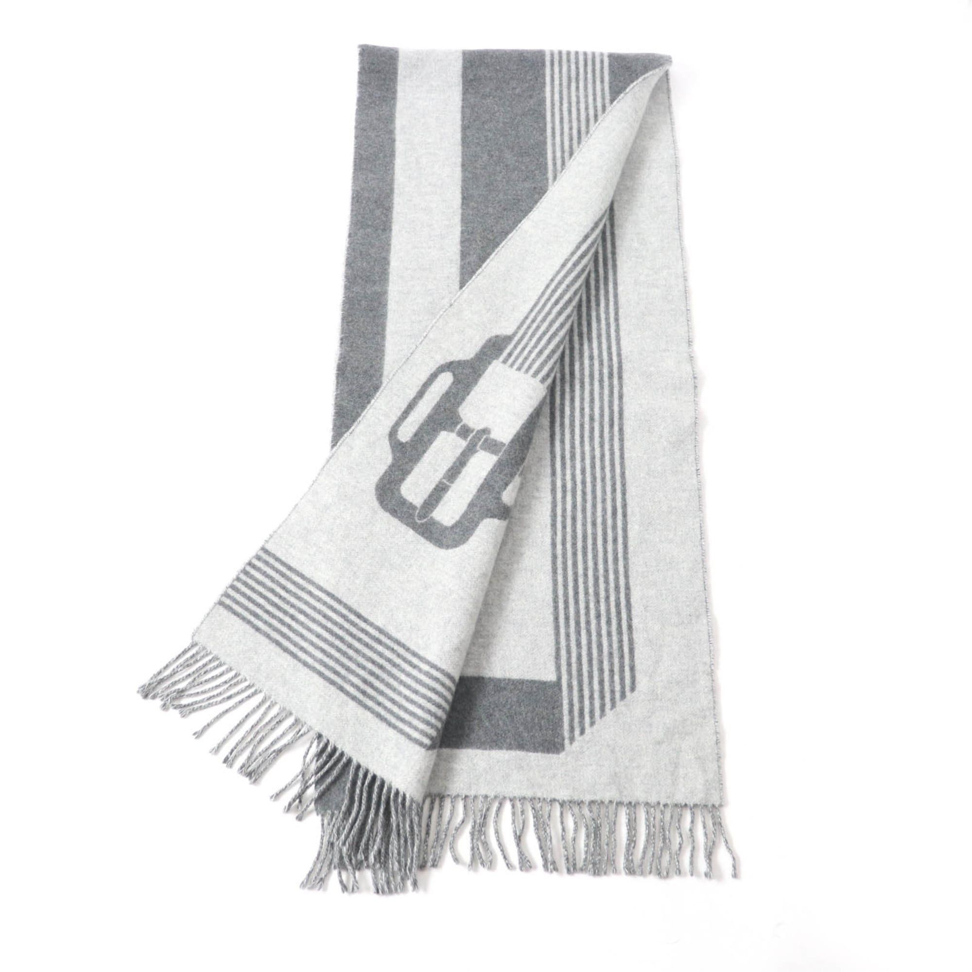 Hermes HERMES Sangle à Boucle 100% Cashmere Antogracito Gris Clair Fringed Scarf, 39 x 196cm, Box Included, Made in England, Women's Size ONE SIZE - 3 Thumbnail