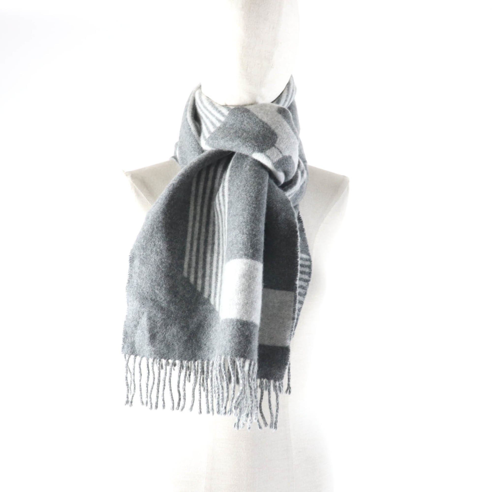 Hermes HERMES Sangle à Boucle 100% Cashmere Antogracito Gris Clair Fringed Scarf, 39 x 196cm, Box Included, Made in England, Women's Size ONE SIZE - 7 Thumbnail
