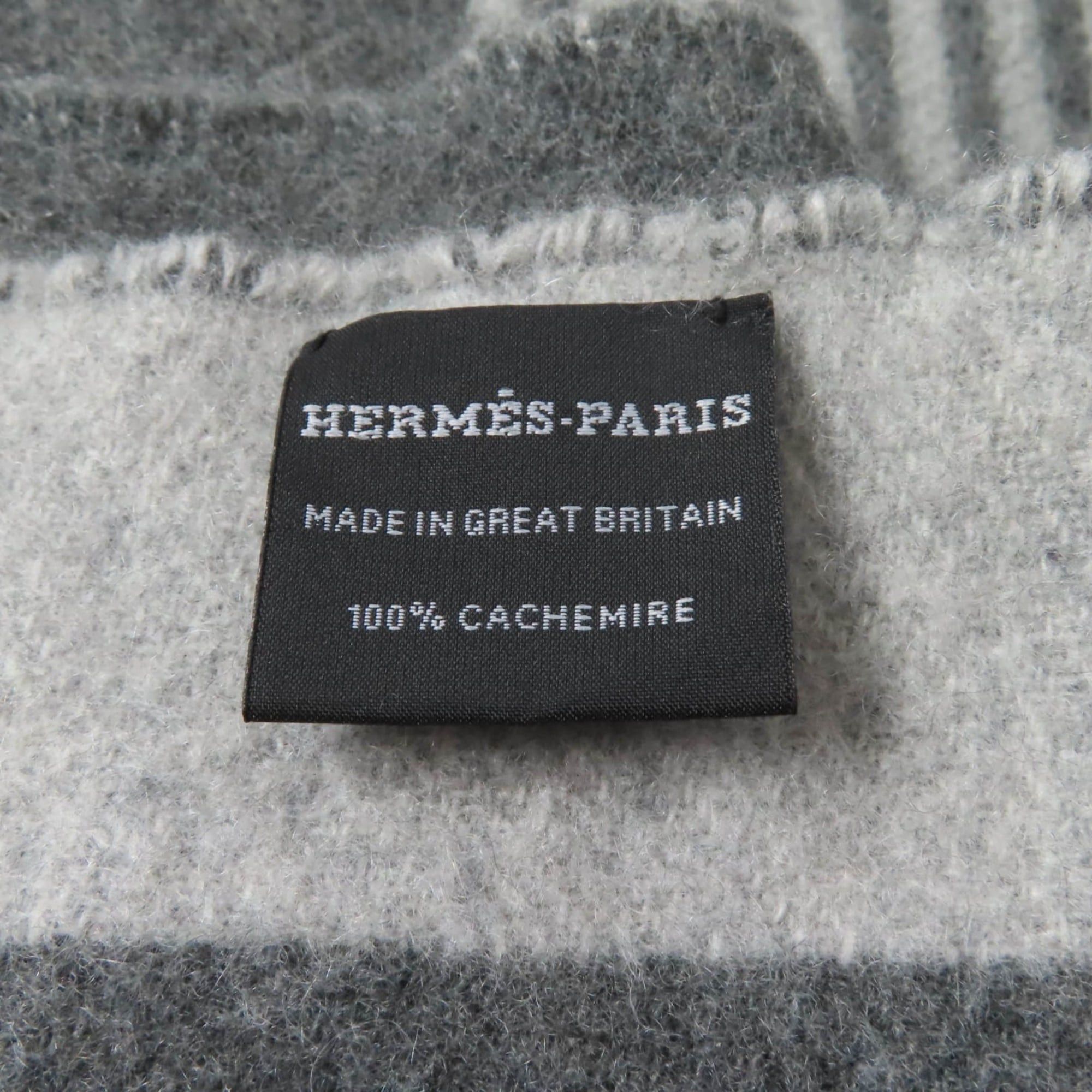 Hermes HERMES Sangle à Boucle 100% Cashmere Antogracito Gris Clair Fringed Scarf, 39 x 196cm, Box Included, Made in England, Women's Size ONE SIZE - 10 Thumbnail