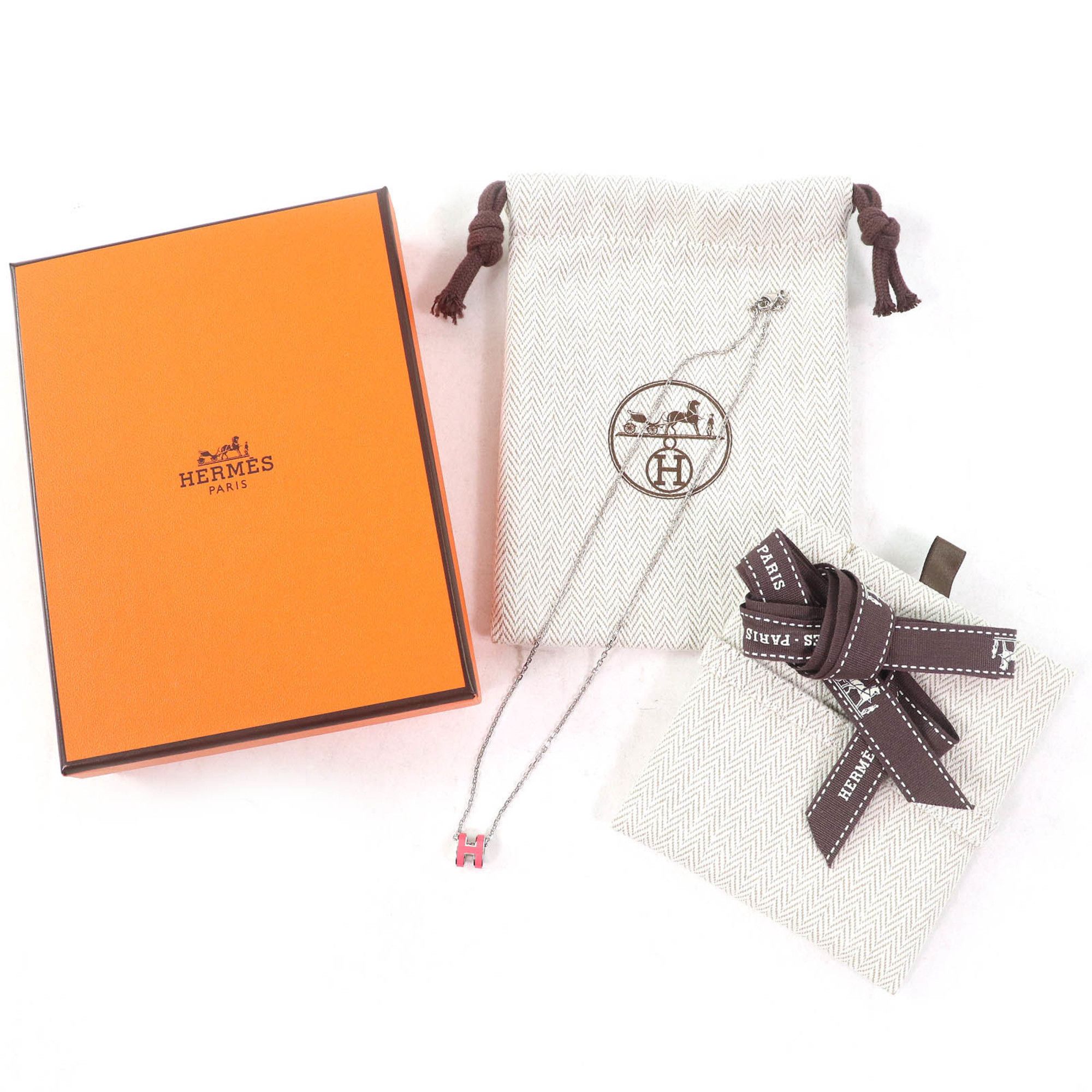 Hermes HERMES Mini Pop H Pendant Necklace in Pink and Silver, Includes Box Dust Bag, Made France, Extremely Popular for Women Size ONE SIZE - 2 Thumbnail