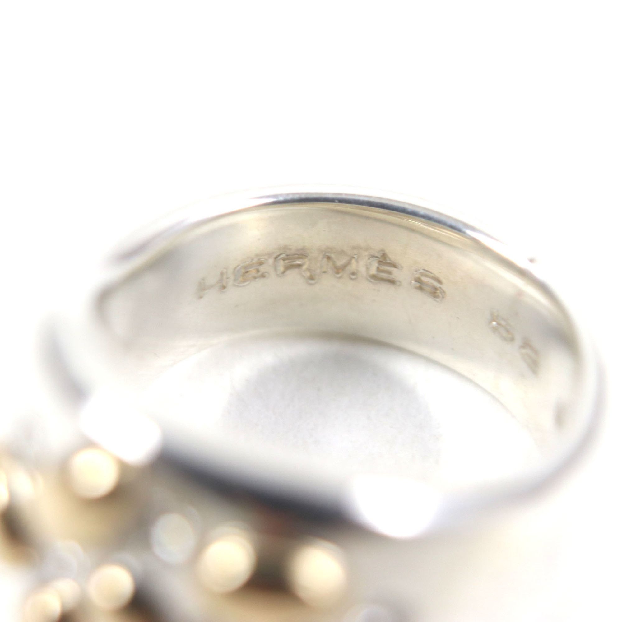 Hermes HERMES Vintage Gaucho Ring, 925 750 Sterling Silver with 7 Diamonds, Size 52, Weight 13.6g, Men's Size ONE SIZE - 6 Thumbnail