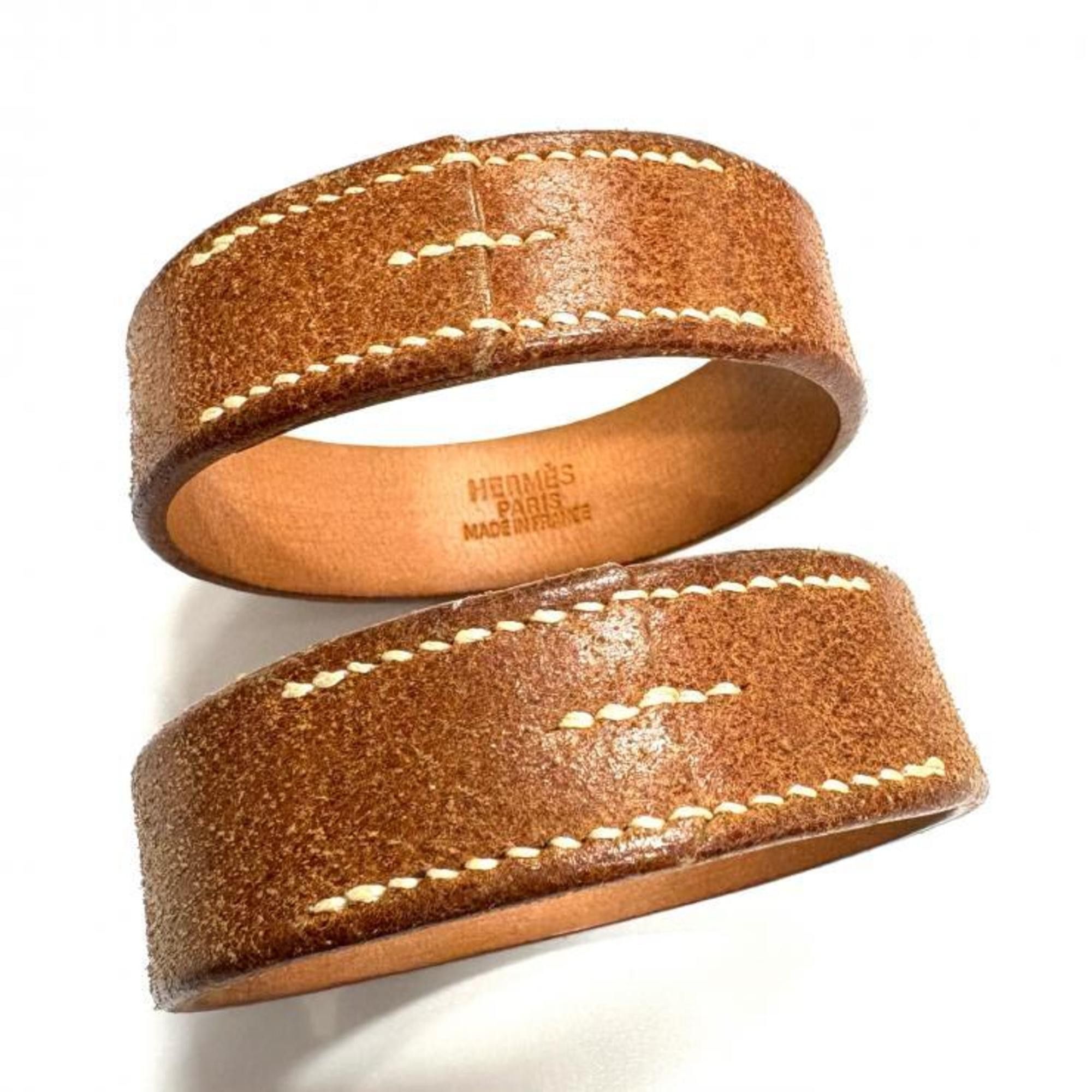 Hermes HERMES Pourtour Leather Brown Bangle Set (2 pieces) □C Stamped Hermès Size ONE SIZE - 4 Thumbnail
