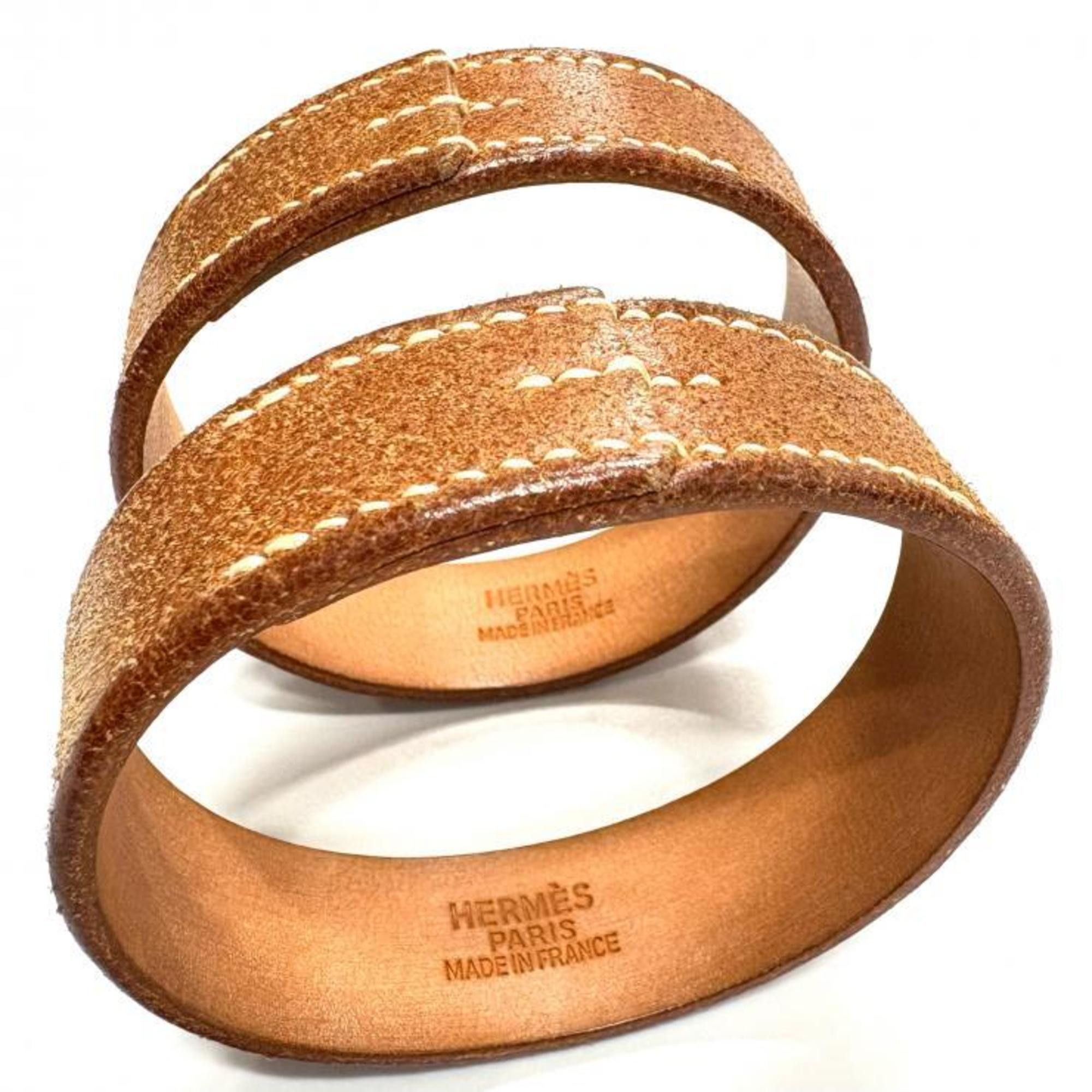 Hermes HERMES Pourtour Leather Brown Bangle Set (2 pieces) □C Stamped Hermès Size ONE SIZE - 3 Thumbnail