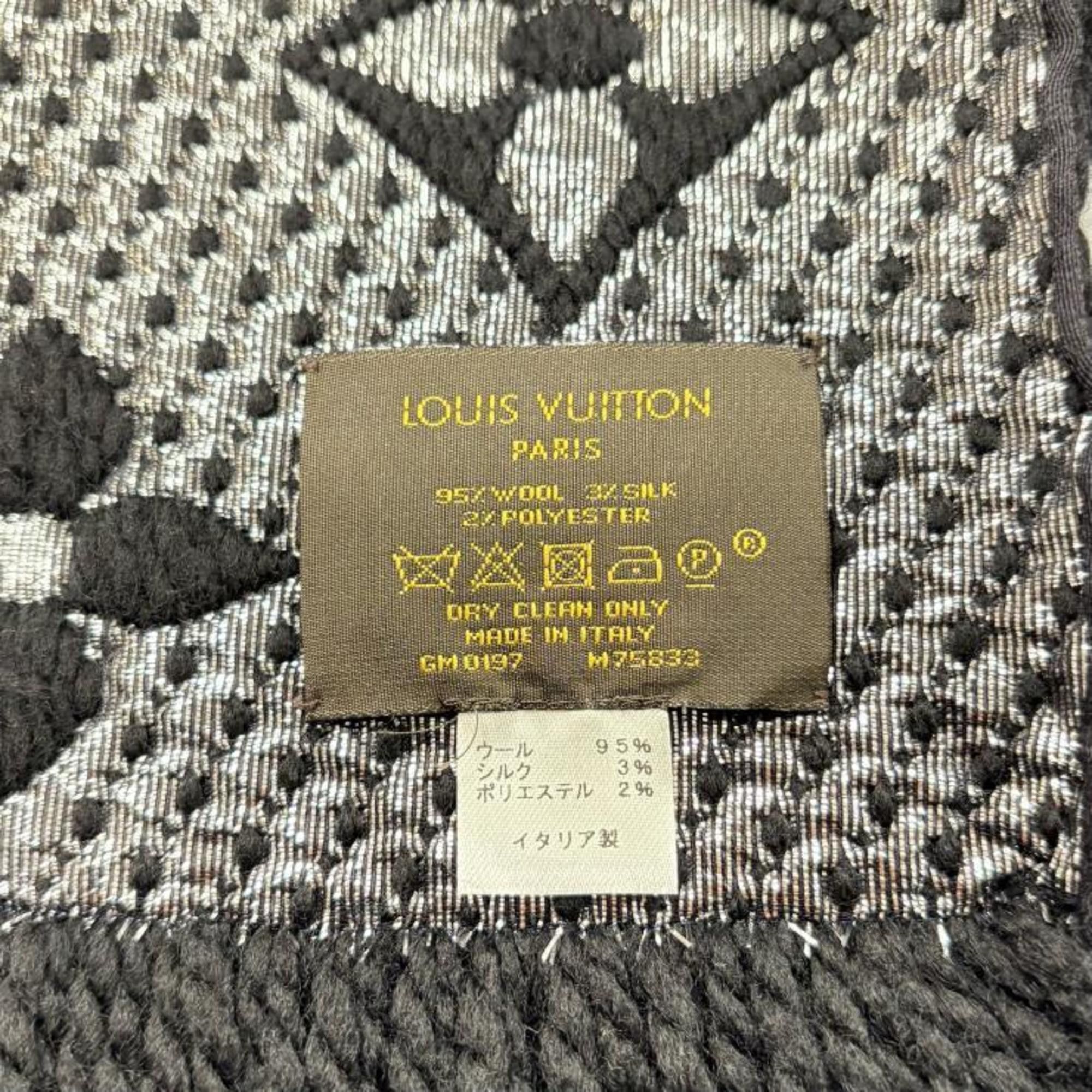 Louis Vuitton LOUIS VUITTON Echarpe Logomania Noir Scarf M75833 Made in Italy Wool Silk Black Silver Louis Vuitton Size ONE SIZE - 6 Thumbnail