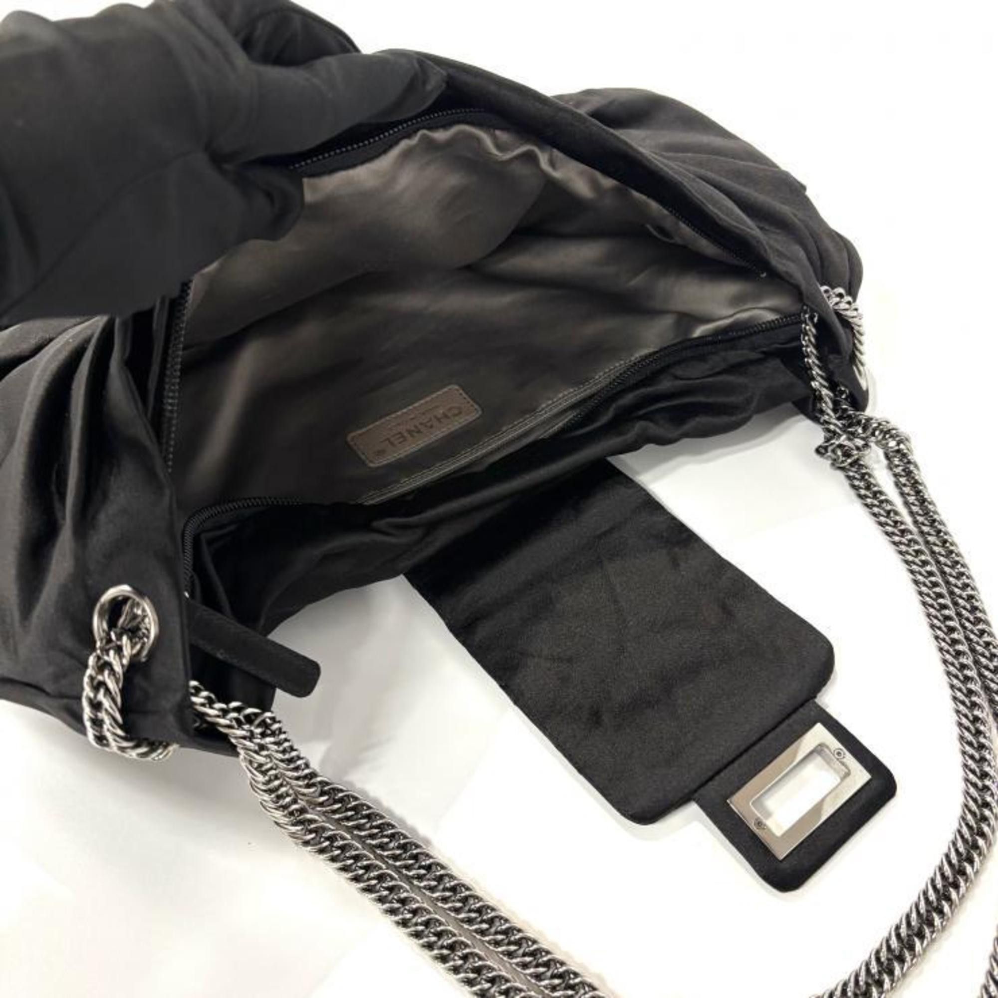 Chanel CHANEL 2.55 Chain Ribbon Shoulder Bag in Black Satin with Silver Hardware. Size ONE SIZE - 7 Thumbnail
