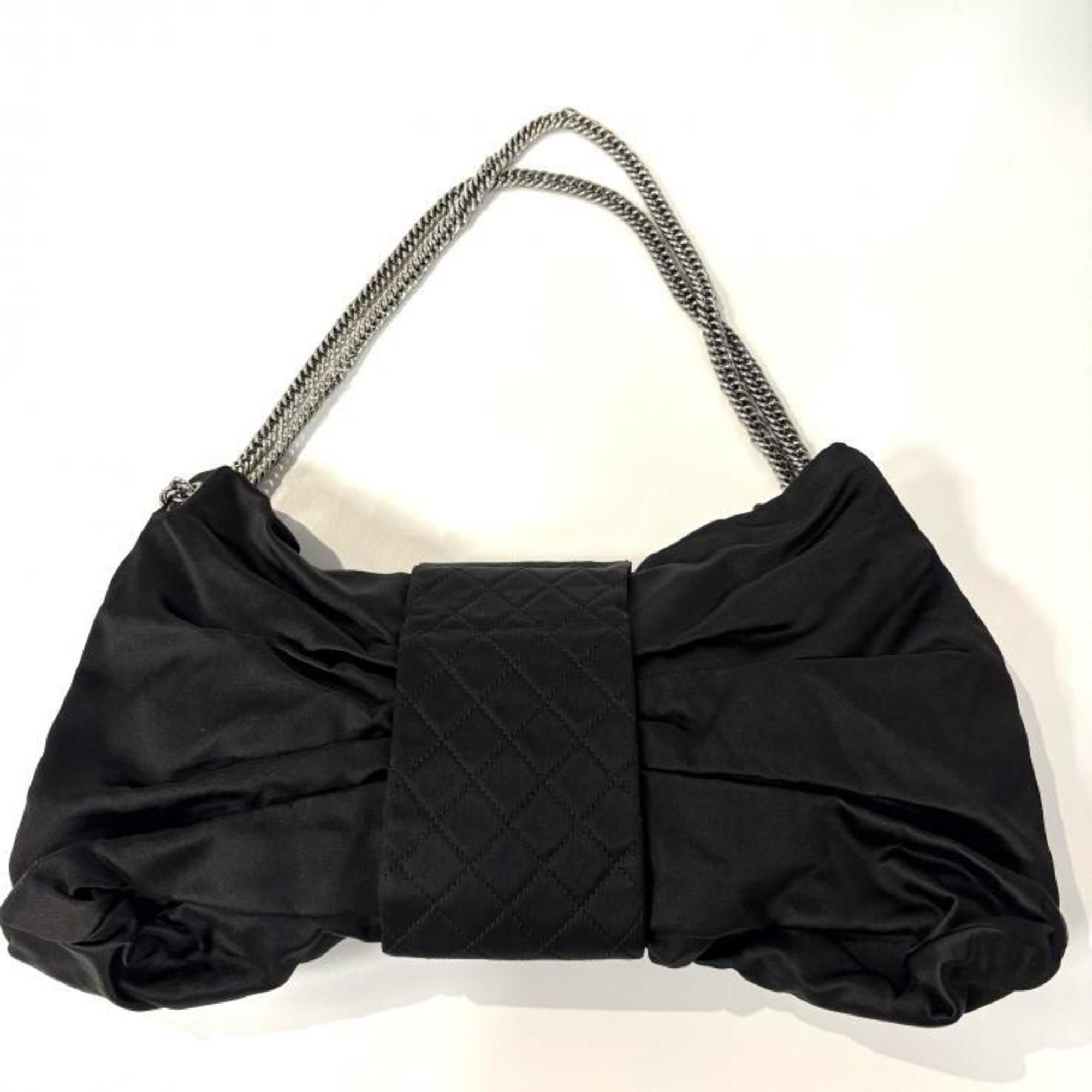 Chanel CHANEL 2.55 Chain Ribbon Shoulder Bag in Black Satin with Silver Hardware. Size ONE SIZE - 2 Thumbnail