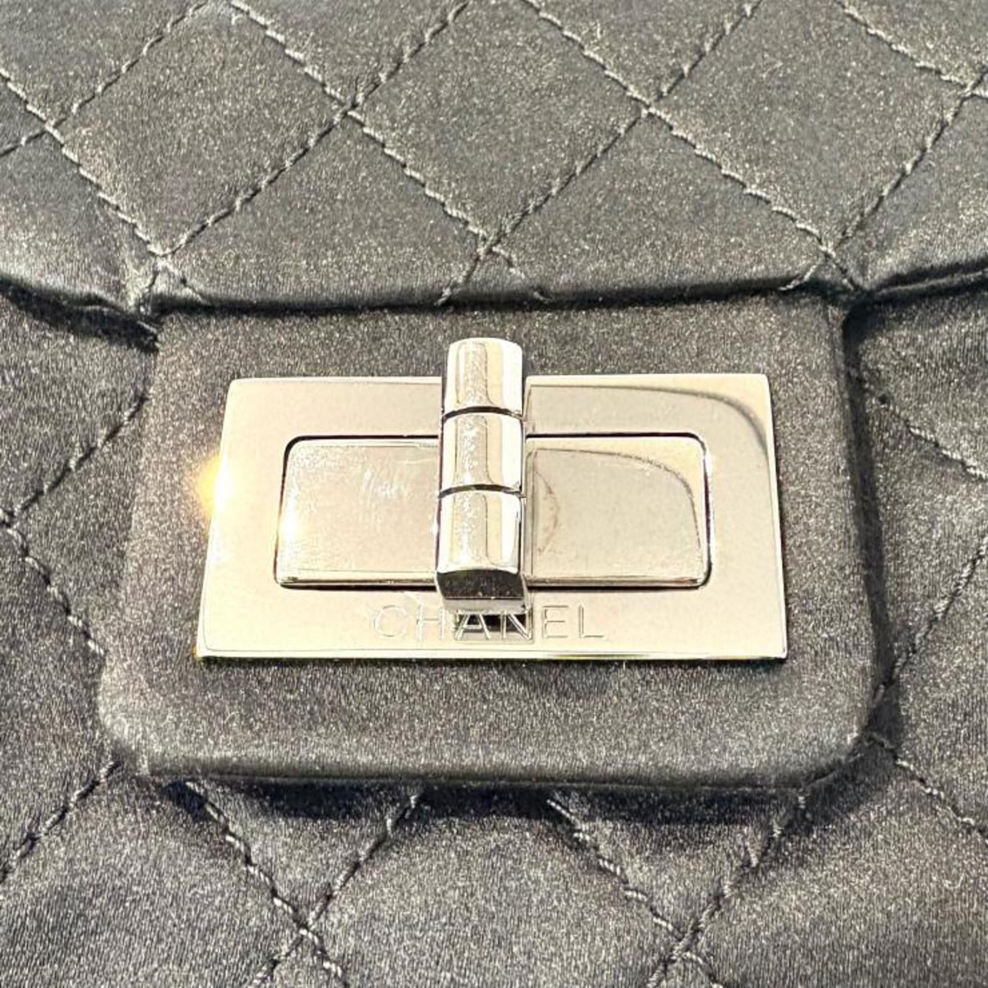 Chanel CHANEL 2.55 Chain Ribbon Shoulder Bag in Black Satin with Silver Hardware. Size ONE SIZE - 6 Thumbnail