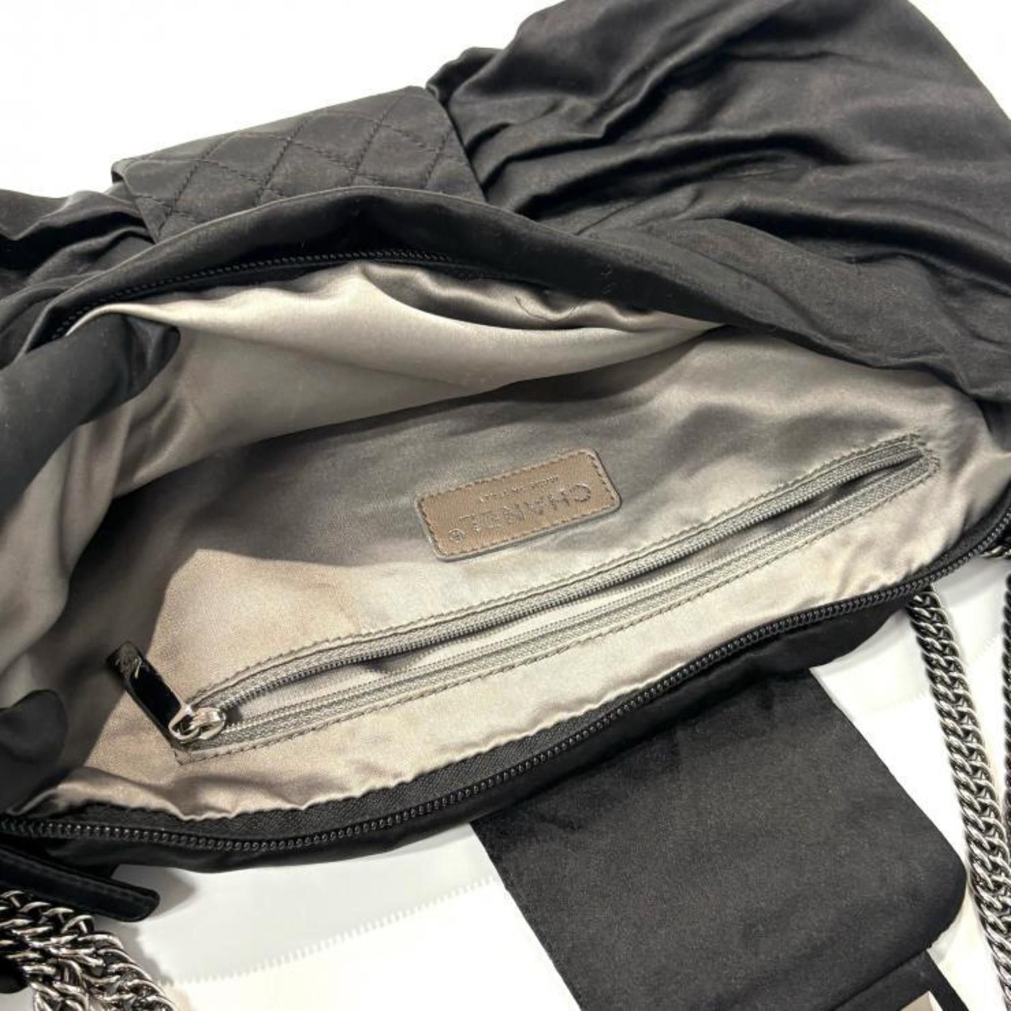 Chanel CHANEL 2.55 Chain Ribbon Shoulder Bag in Black Satin with Silver Hardware. Size ONE SIZE - 9 Thumbnail