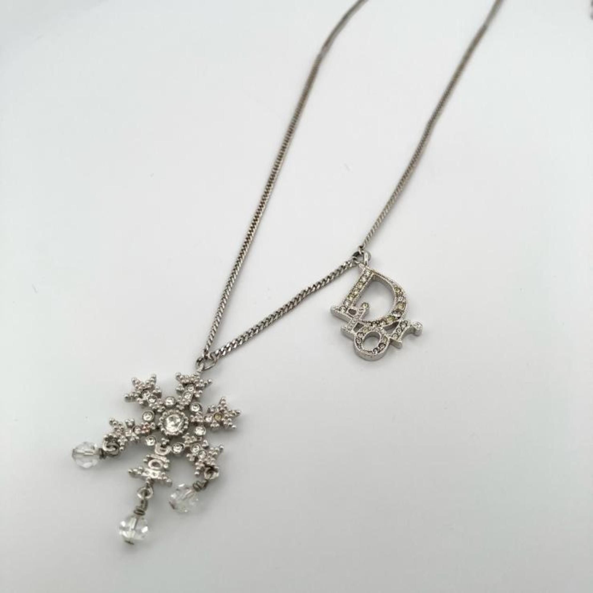 Dior Christian Dior Snowflake Logo Rhinestone Silver GP Necklace Size ONE SIZE - 6 Thumbnail
