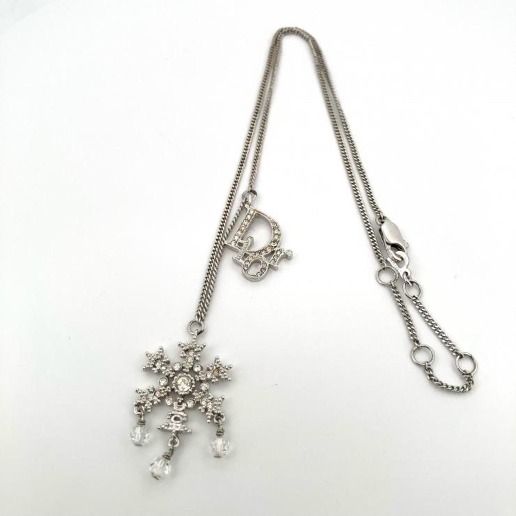 Dior Christian Dior Snowflake Logo Rhinestone Silver GP Necklace Size ONE SIZE - 2 Thumbnail