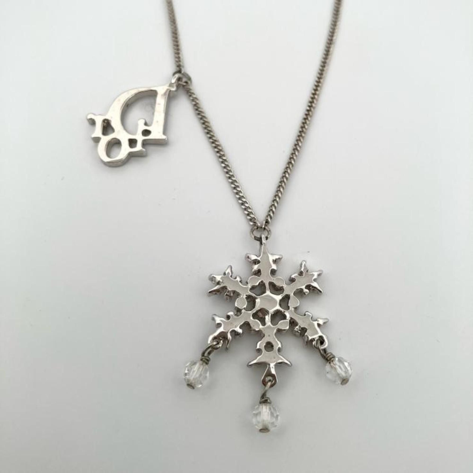 Dior Christian Dior Snowflake Logo Rhinestone Silver GP Necklace Size ONE SIZE - 4 Thumbnail