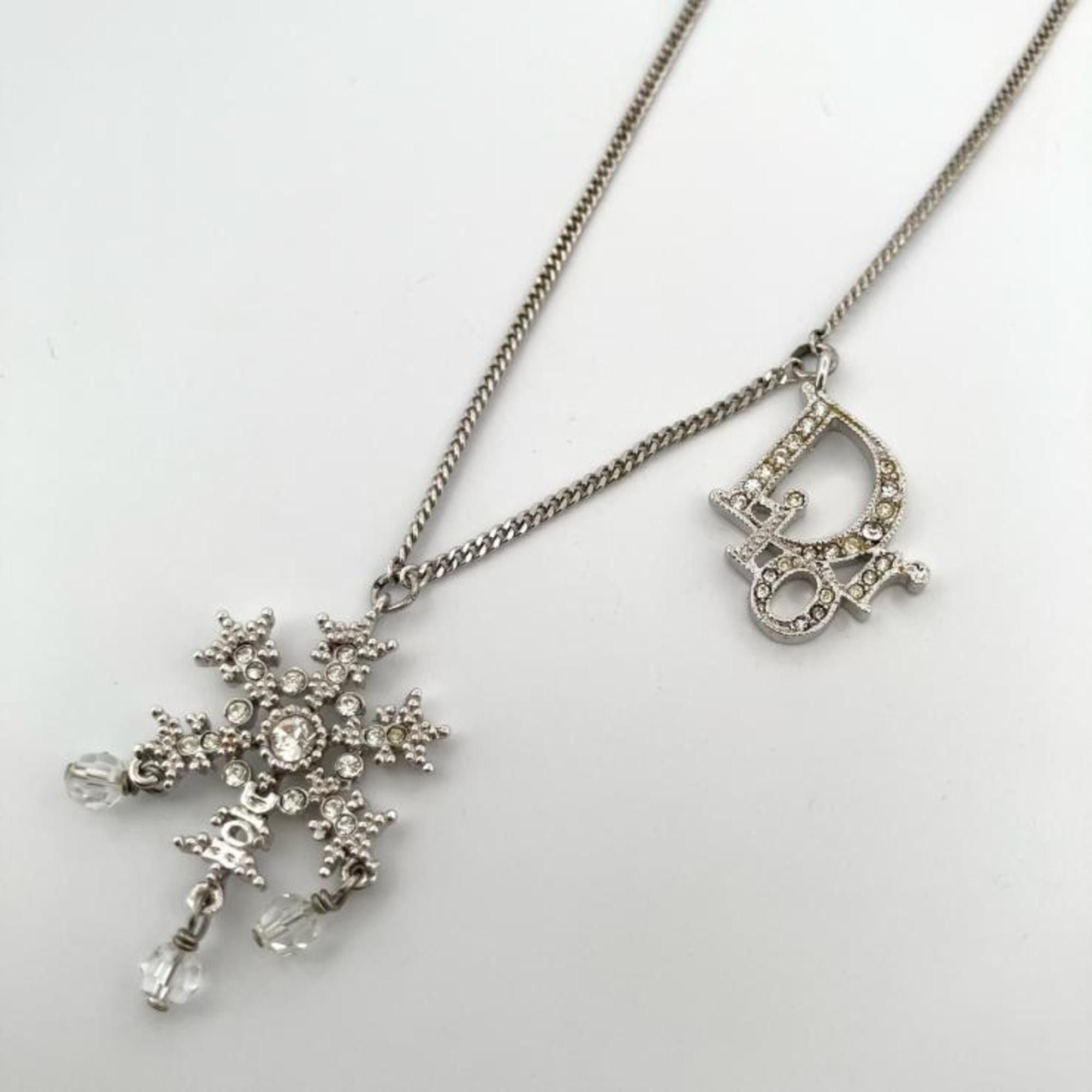Dior Christian Dior Snowflake Logo Rhinestone Silver GP Necklace Size ONE SIZE - 7 Thumbnail