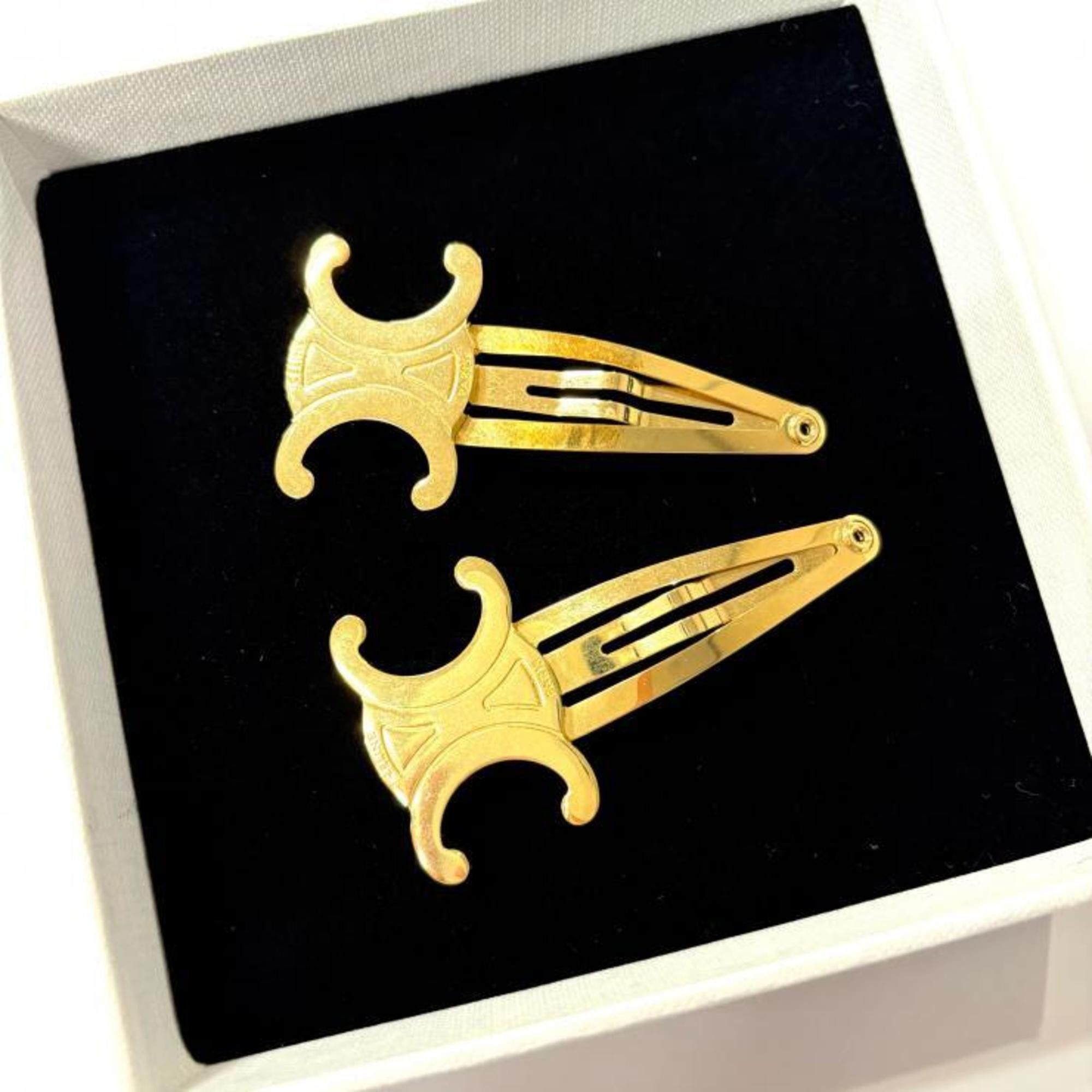 Celine Triomphe Snap Hair Clips, Set of 2, 46Z656BSL.35OR  display picture 2