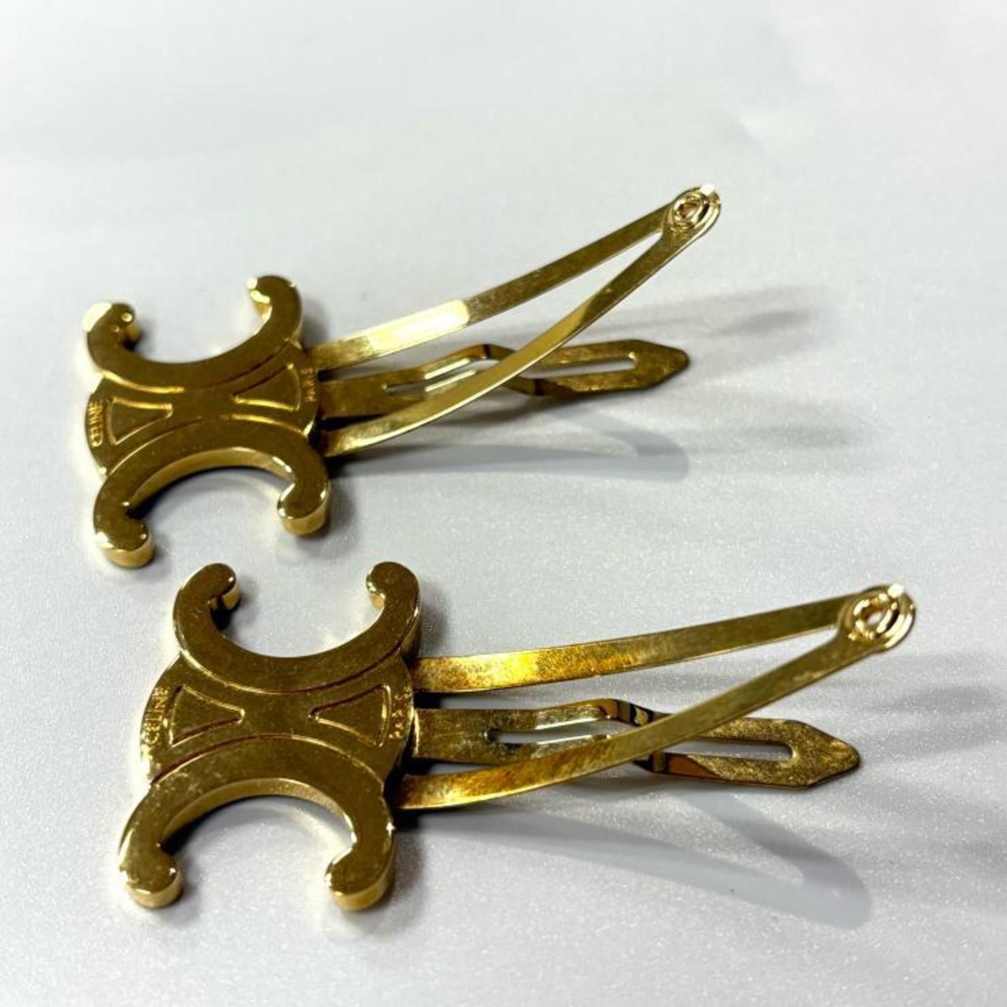 Celine Gold Triomphe Logo Hair Clips - Set of 2 Celine Triomphe Snap Hair Clips, Set of 2, 46Z656BSL.35OR  main image 3