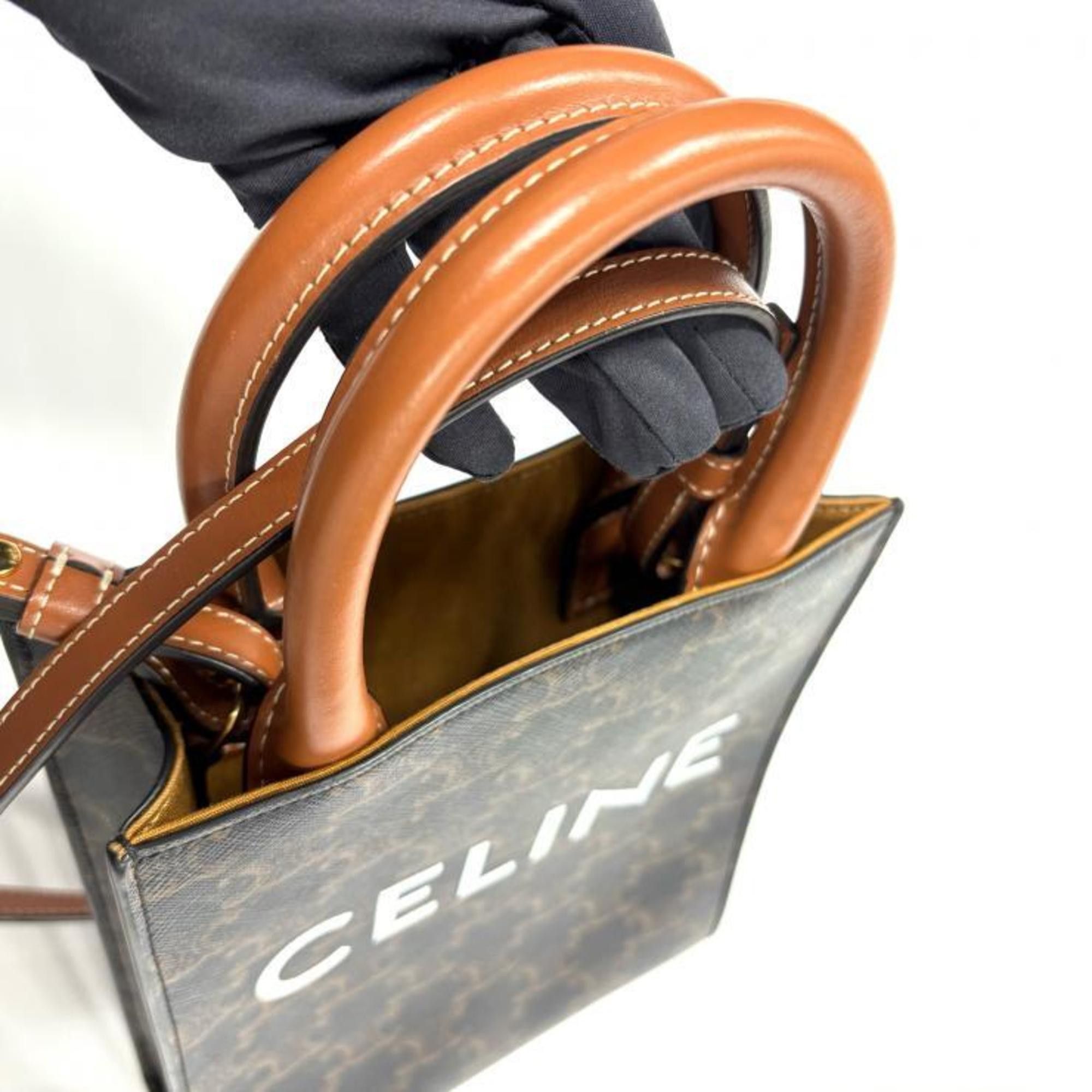Celine Celine Triomphe Mini Vertical Cabas Shoulder Bag 194372BZK Brown Size ONE SIZE - 7 Thumbnail