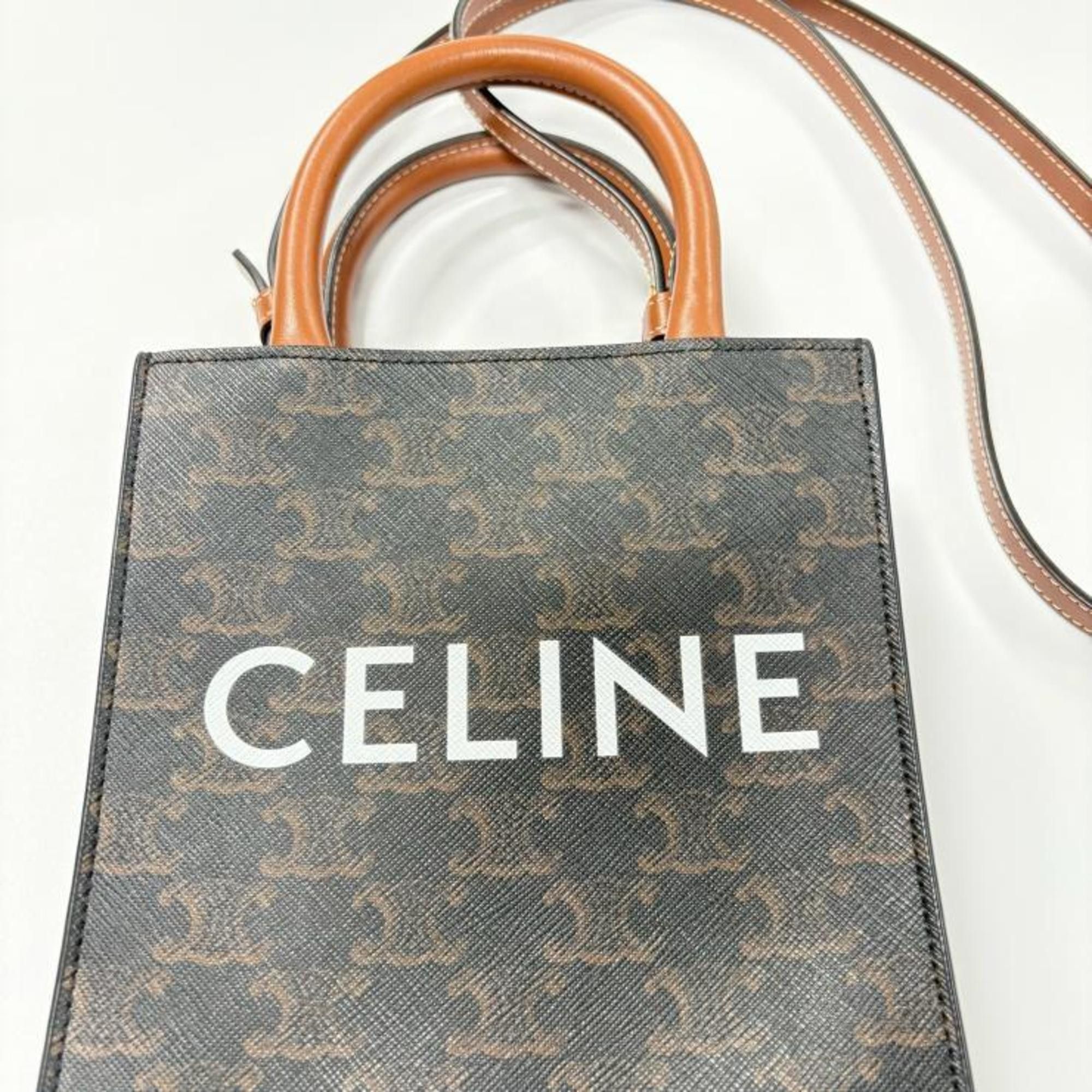 Celine Celine Triomphe Mini Vertical Cabas Shoulder Bag 194372BZK Brown Size ONE SIZE - 2 Thumbnail