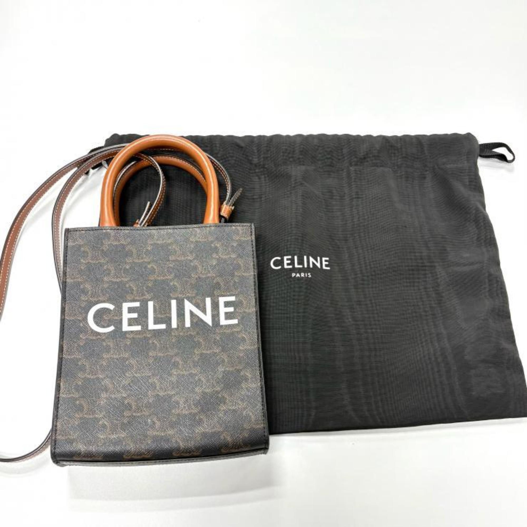 Celine Celine Triomphe Mini Vertical Cabas Shoulder Bag 194372BZK Brown Size ONE SIZE - 10 Thumbnail