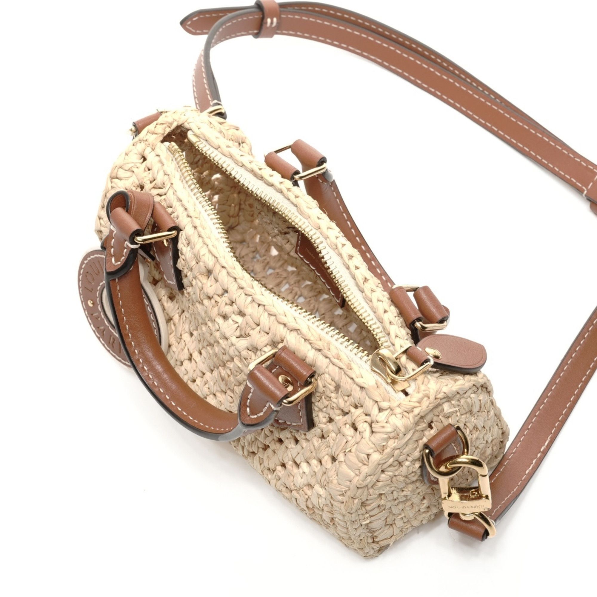 Louis Vuitton Louis Vuitton Nano Speedy Natural Tan Raffia Shoulder Bag in Beige Size ONE SIZE - 10 Thumbnail