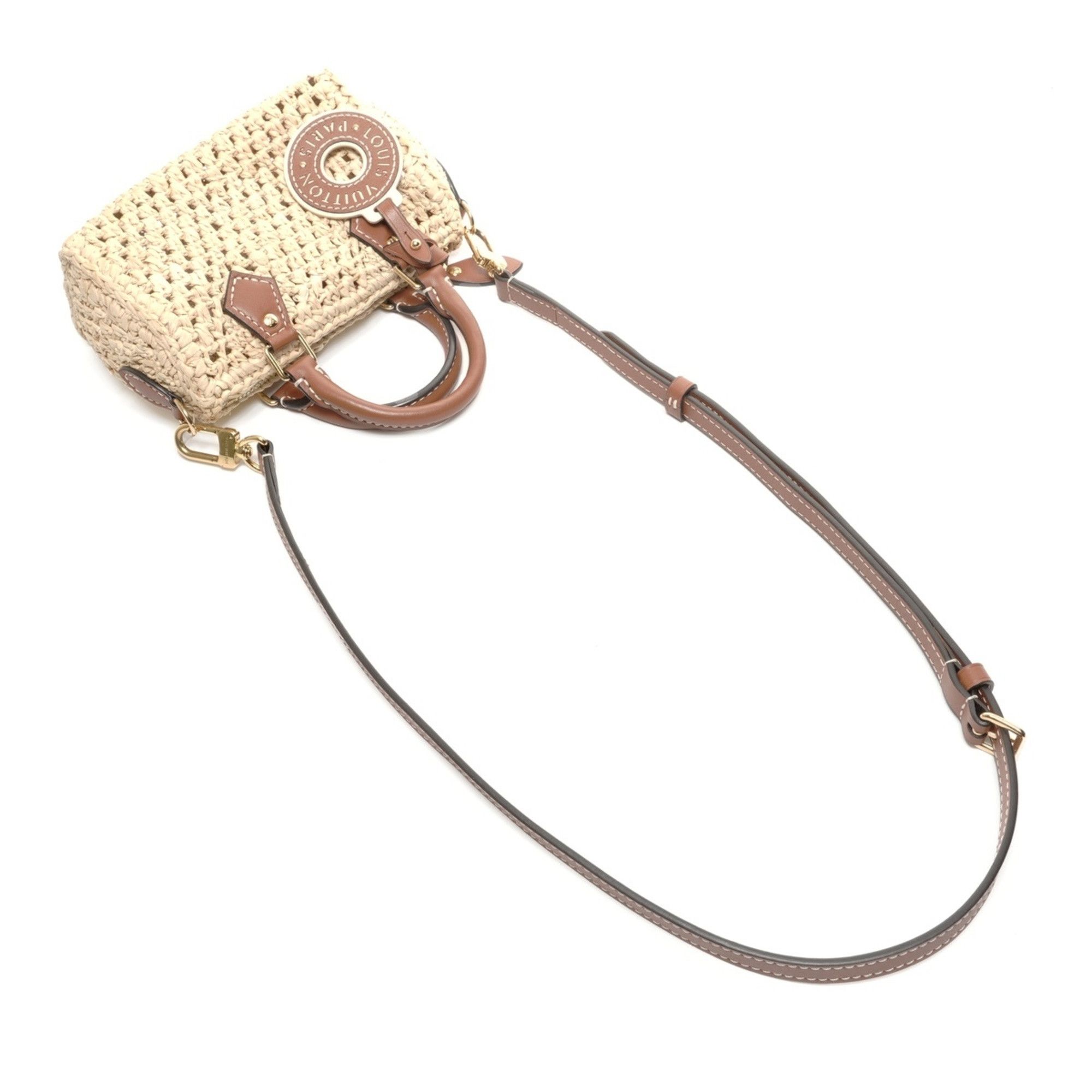 Louis Vuitton Louis Vuitton Nano Speedy Natural Tan Raffia Shoulder Bag in Beige Size ONE SIZE - 8 Thumbnail