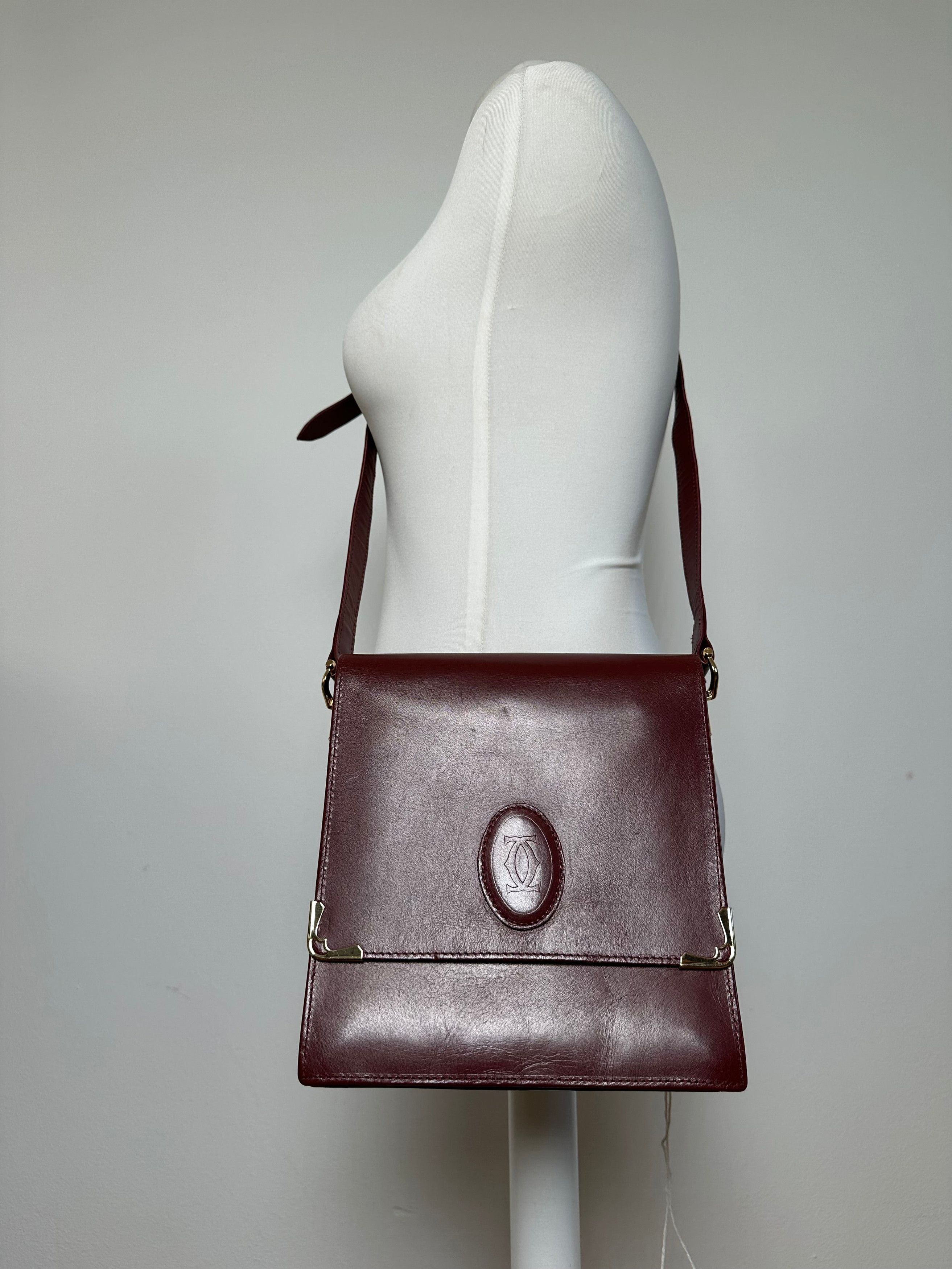 Cartier Vintage Leather Shoulder Bag Burgundy Size ONE SIZE - 7 Thumbnail