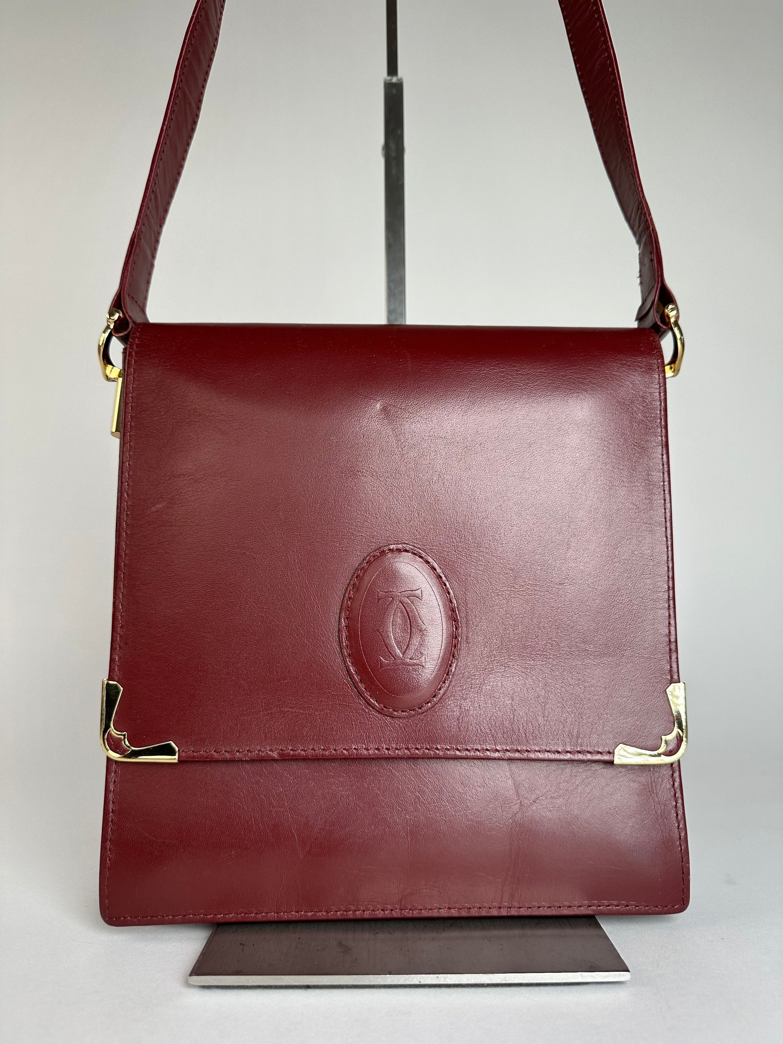 Cartier Vintage Leather Shoulder Bag Burgundy Size ONE SIZE - 12 Thumbnail