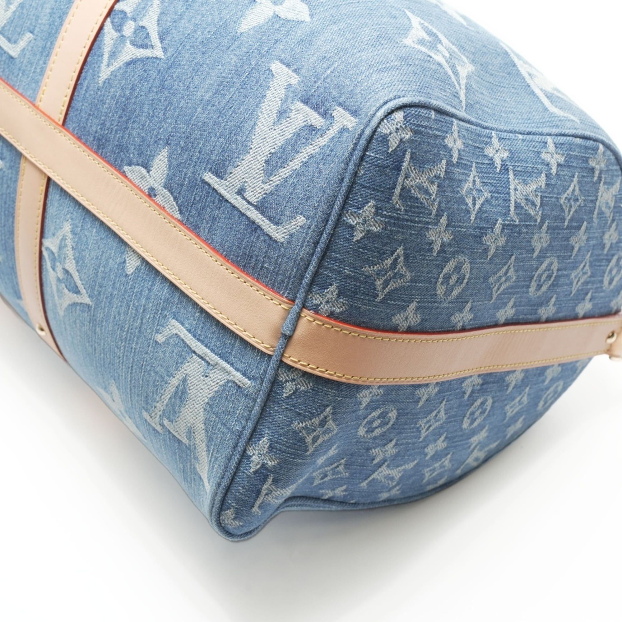 Louis Vuitton Louis Vuitton 2022-2025 Monogram Denim Keepall Bandouliere 45 Boston Bag in Navy Size ONE SIZE - 7 Thumbnail