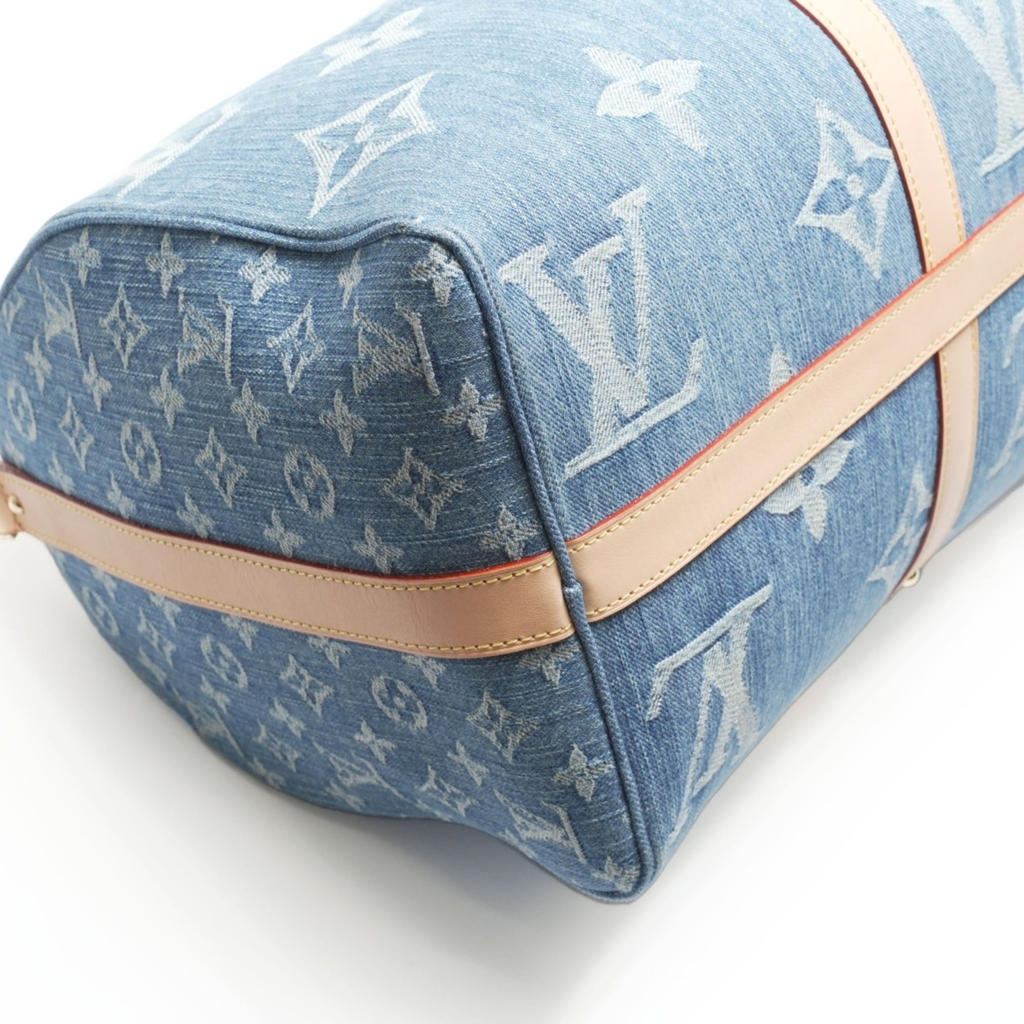 Louis Vuitton Louis Vuitton 2022-2025 Monogram Denim Keepall Bandouliere 45 Boston Bag in Navy Size ONE SIZE - 6 Thumbnail