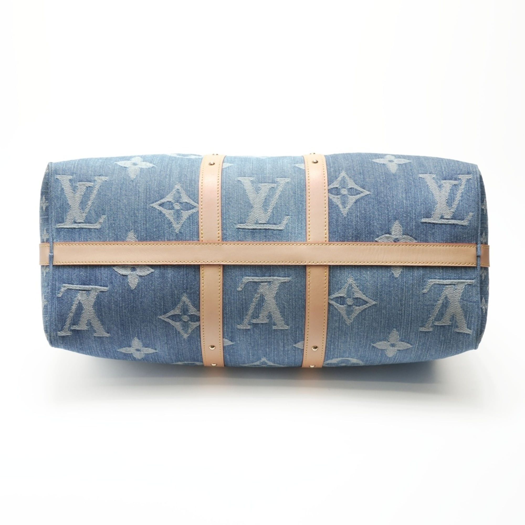 Louis Vuitton Louis Vuitton 2022-2025 Monogram Denim Keepall Bandouliere 45 Boston Bag in Navy Size ONE SIZE - 8 Thumbnail