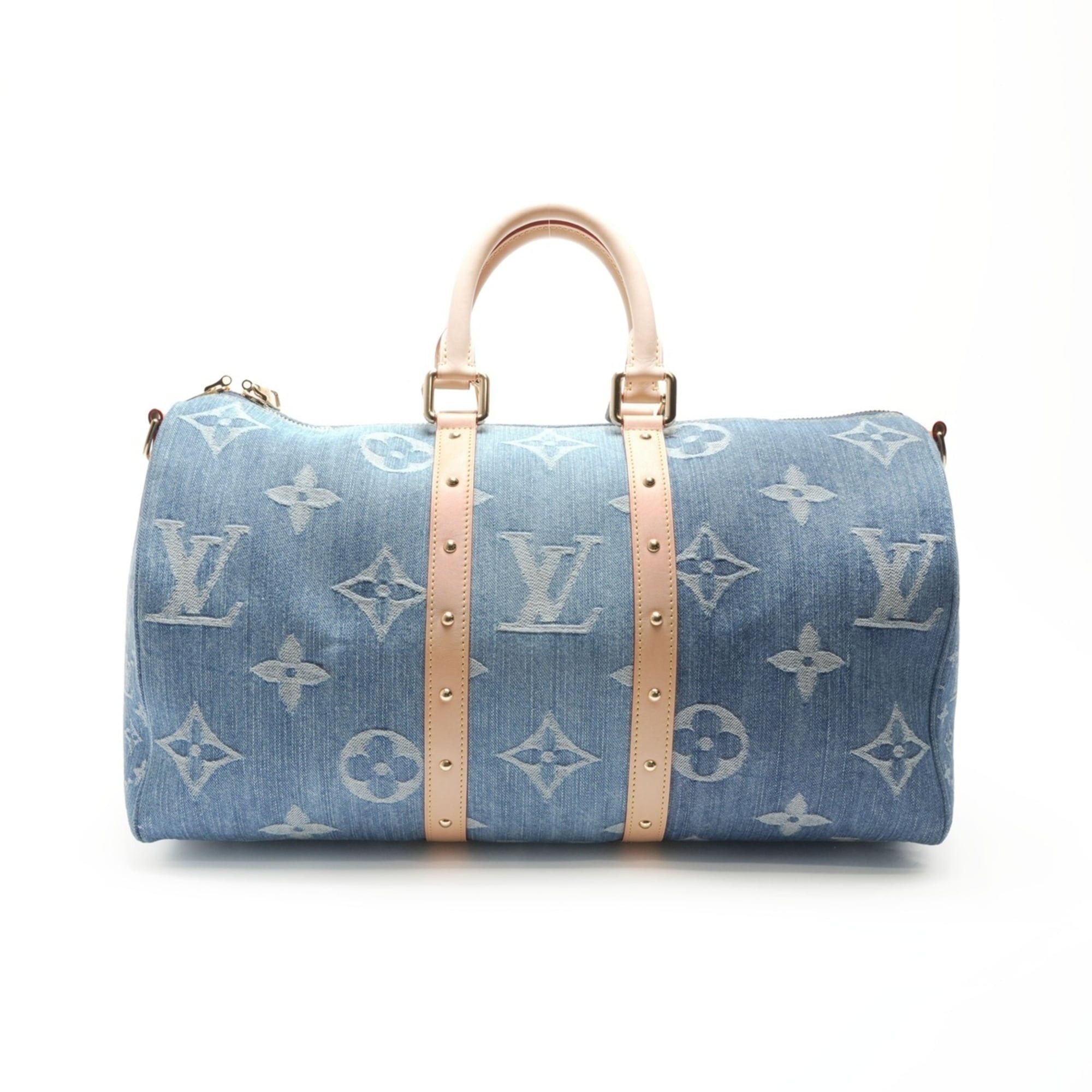 Louis Vuitton Louis Vuitton 2022-2025 Monogram Denim Keepall Bandouliere 45 Boston Bag in Navy Size ONE SIZE - 3 Thumbnail