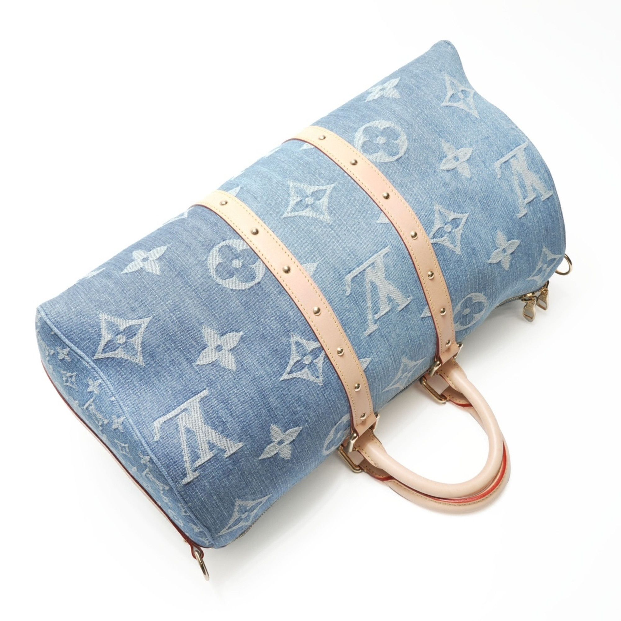 Louis Vuitton Louis Vuitton 2022-2025 Monogram Denim Keepall Bandouliere 45 Boston Bag in Navy Size ONE SIZE - 9 Thumbnail