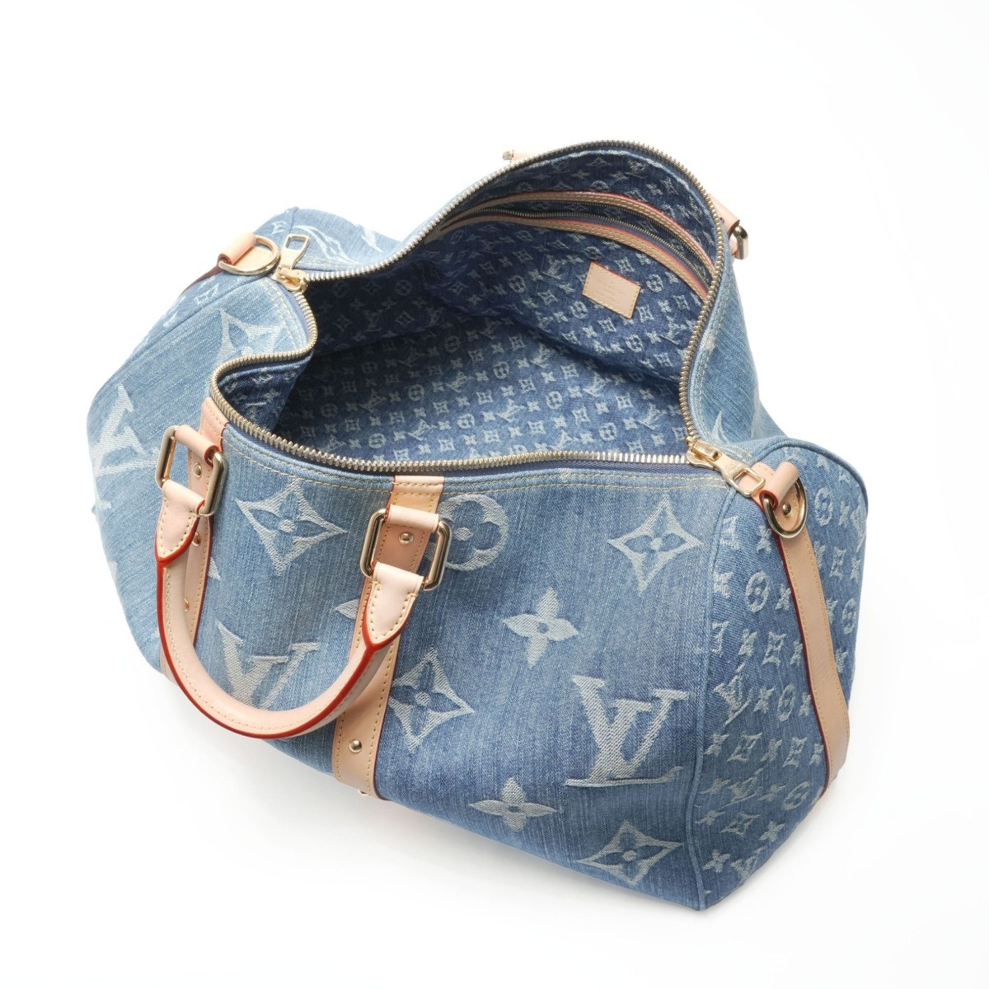 Louis Vuitton Louis Vuitton 2022-2025 Monogram Denim Keepall Bandouliere 45 Boston Bag in Navy Size ONE SIZE - 11 Thumbnail