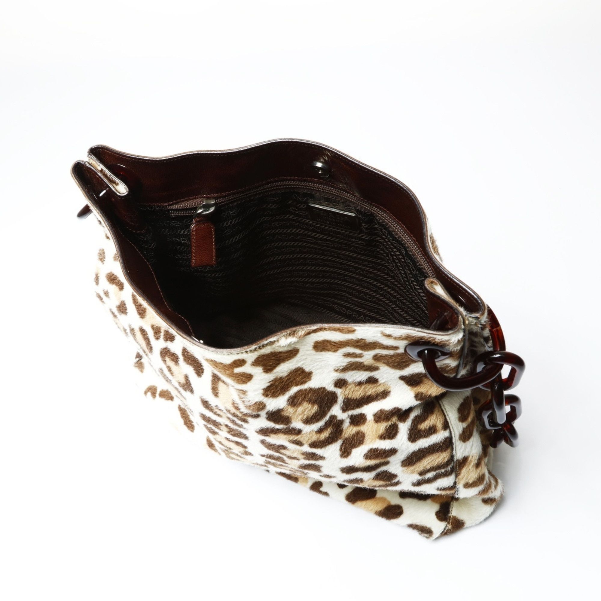 Prada Prada ponytail and leopard print chain shoulder bag in brown Size ONE SIZE - 12 Thumbnail