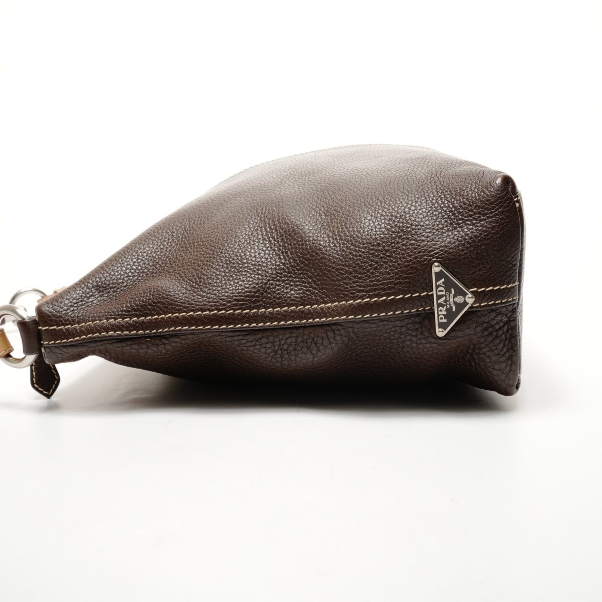 Prada PRADA Leather One-Shoulder Shoulder Bag Brown Size ONE SIZE - 3 Thumbnail
