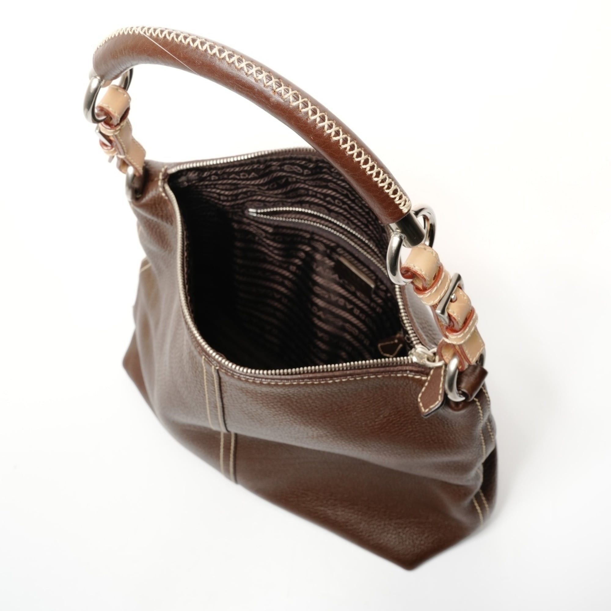 Prada PRADA Leather One-Shoulder Shoulder Bag Brown Size ONE SIZE - 10 Thumbnail