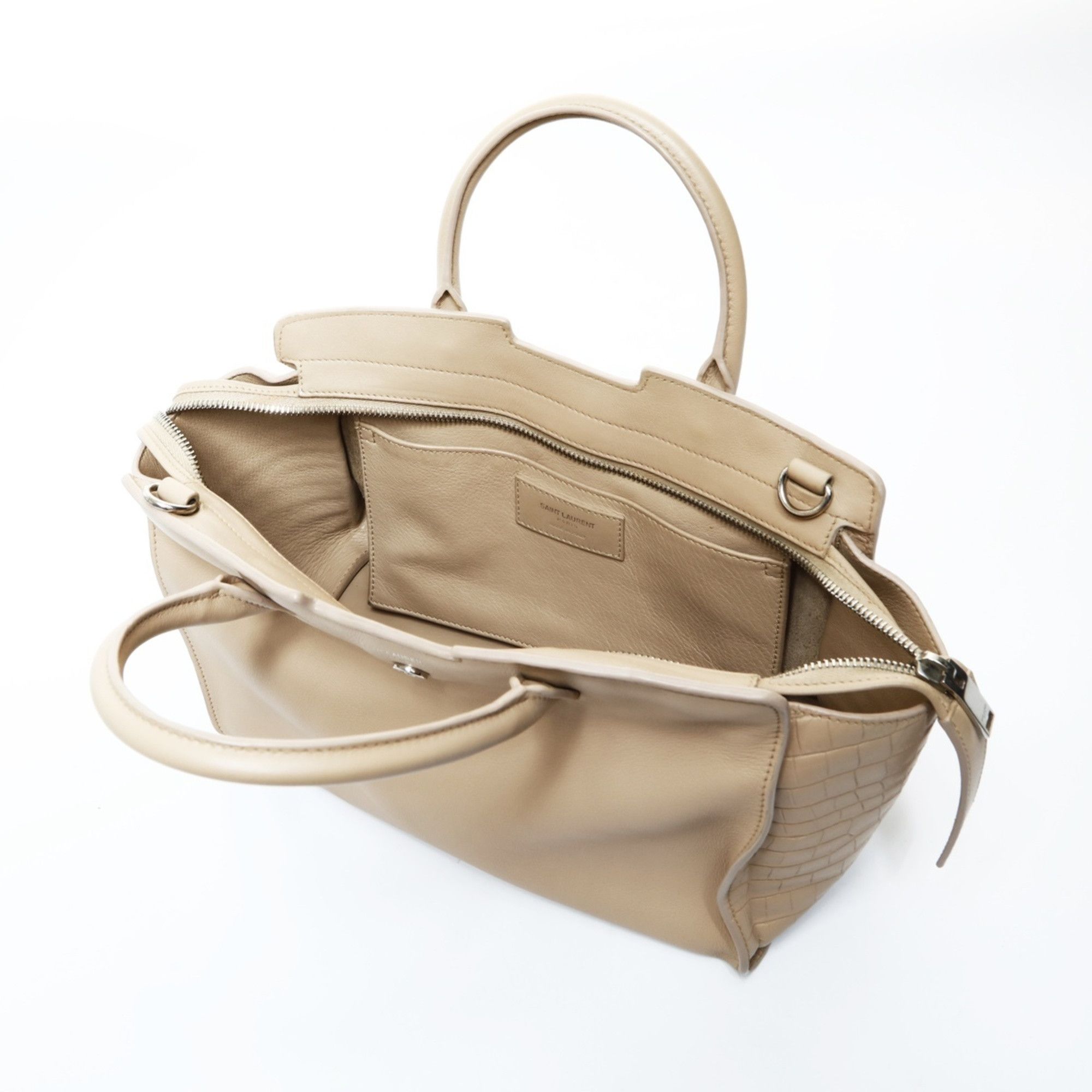 Yves Saint Laurent Yves Saint Laurent Downtown Cabas 2-way embossed leather handbag in beige Size ONE SIZE - 13 Thumbnail