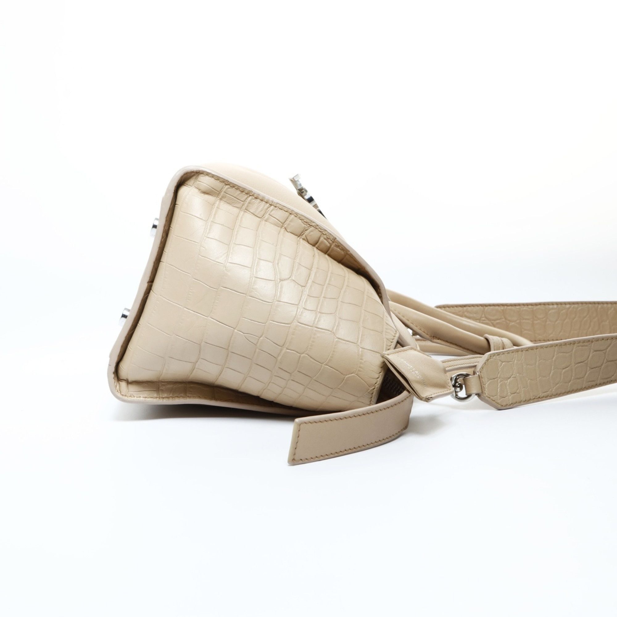 Yves Saint Laurent Yves Saint Laurent Downtown Cabas 2-way embossed leather handbag in beige Size ONE SIZE - 5 Thumbnail