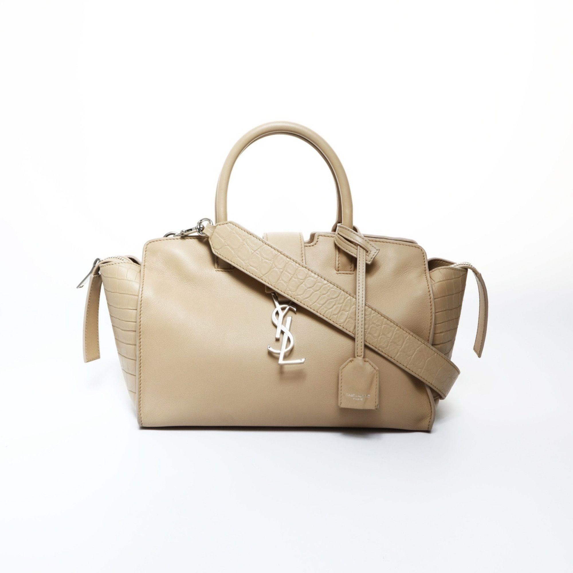 Yves Saint Laurent Yves Saint Laurent Downtown Cabas 2-way embossed leather handbag in beige Size ONE SIZE - 2 Thumbnail