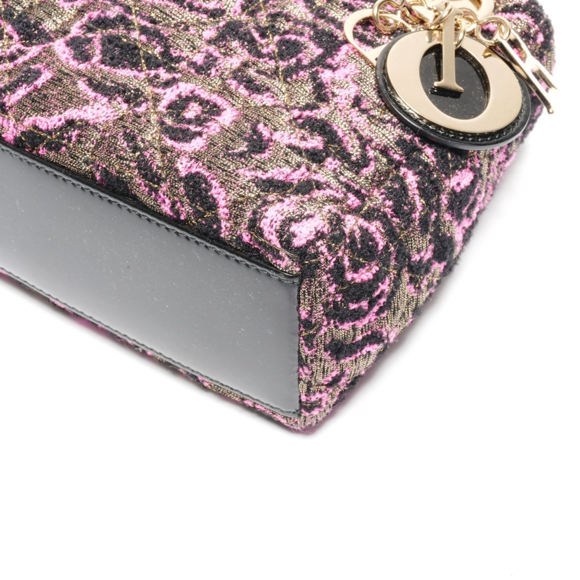 Dior Christian Dior Women's Small Rose Wool Patent Leather Handbag in Black and Pink Size ONE SIZE - 7 Thumbnail