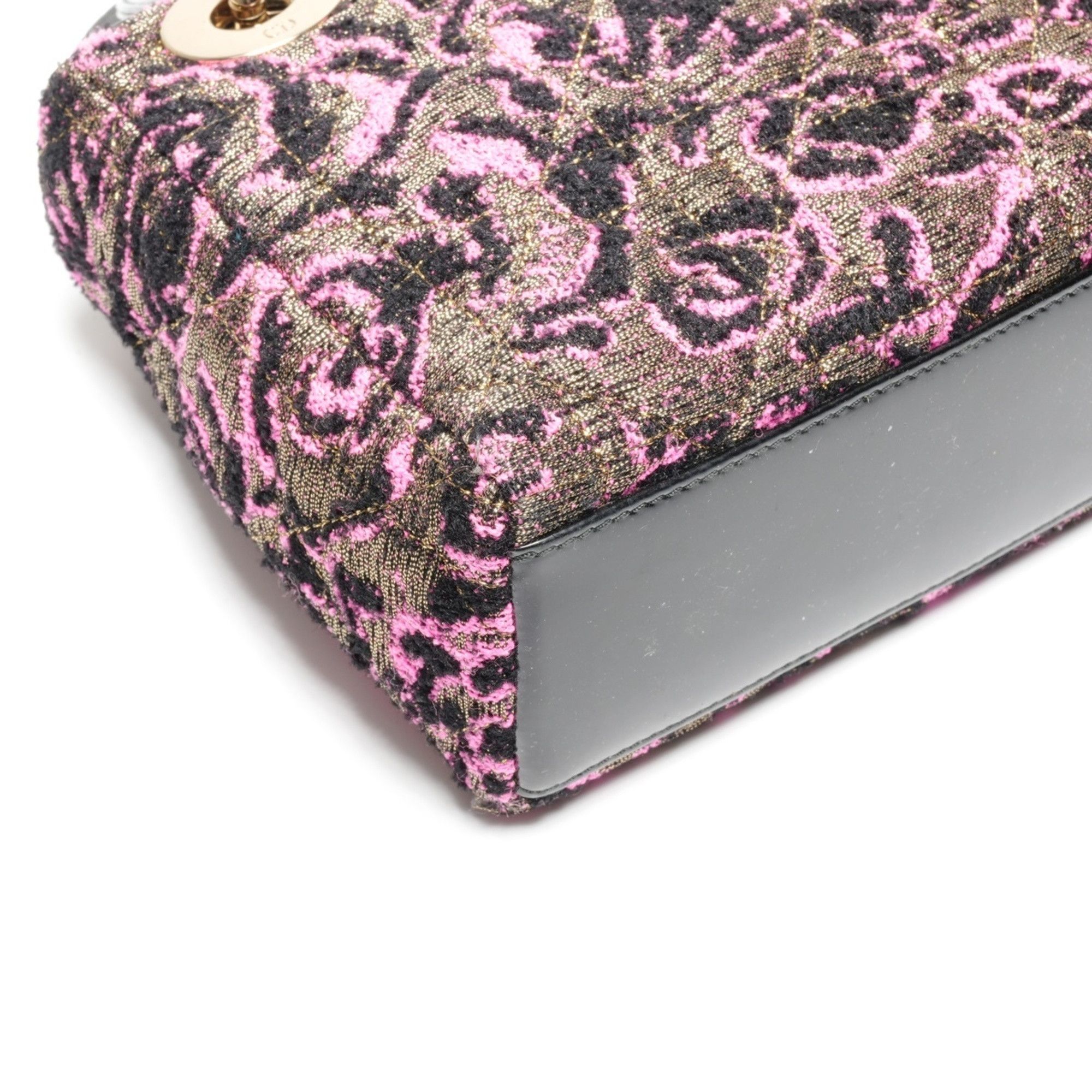 Dior Christian Dior Women's Small Rose Wool Patent Leather Handbag in Black and Pink Size ONE SIZE - 6 Thumbnail