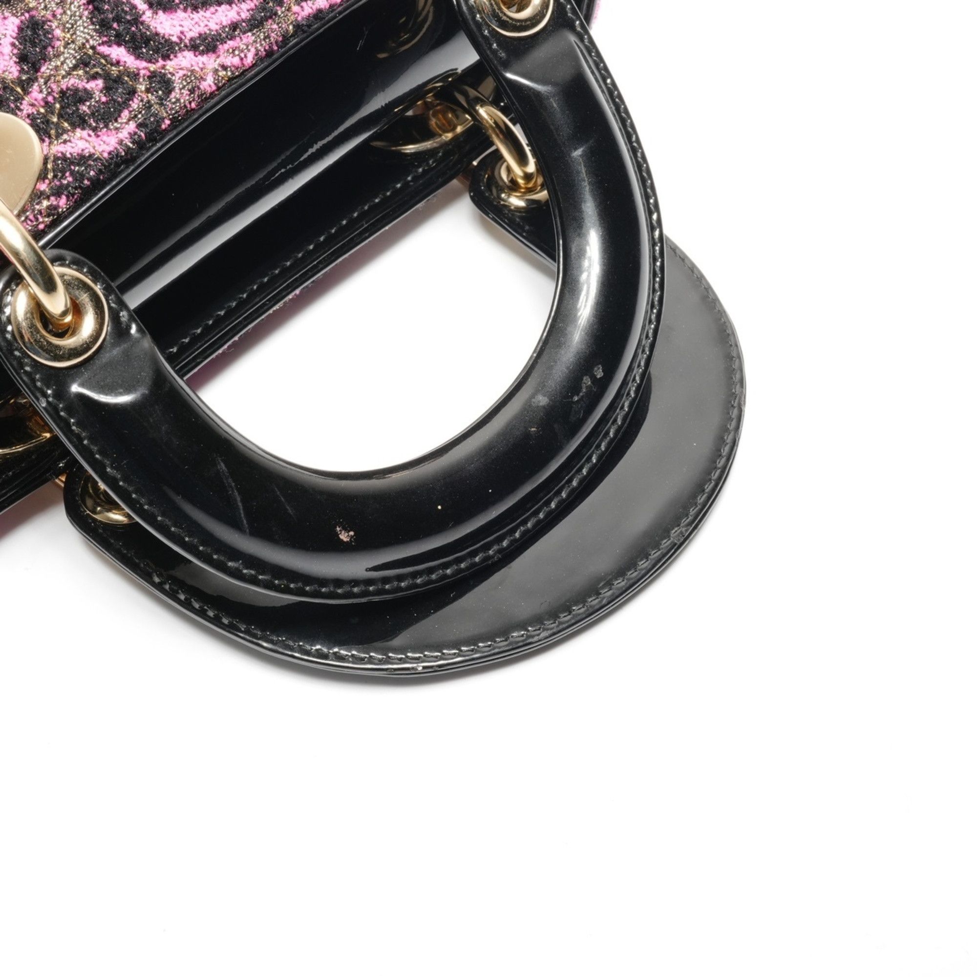 Dior Christian Dior Women's Small Rose Wool Patent Leather Handbag in Black and Pink Size ONE SIZE - 13 Thumbnail