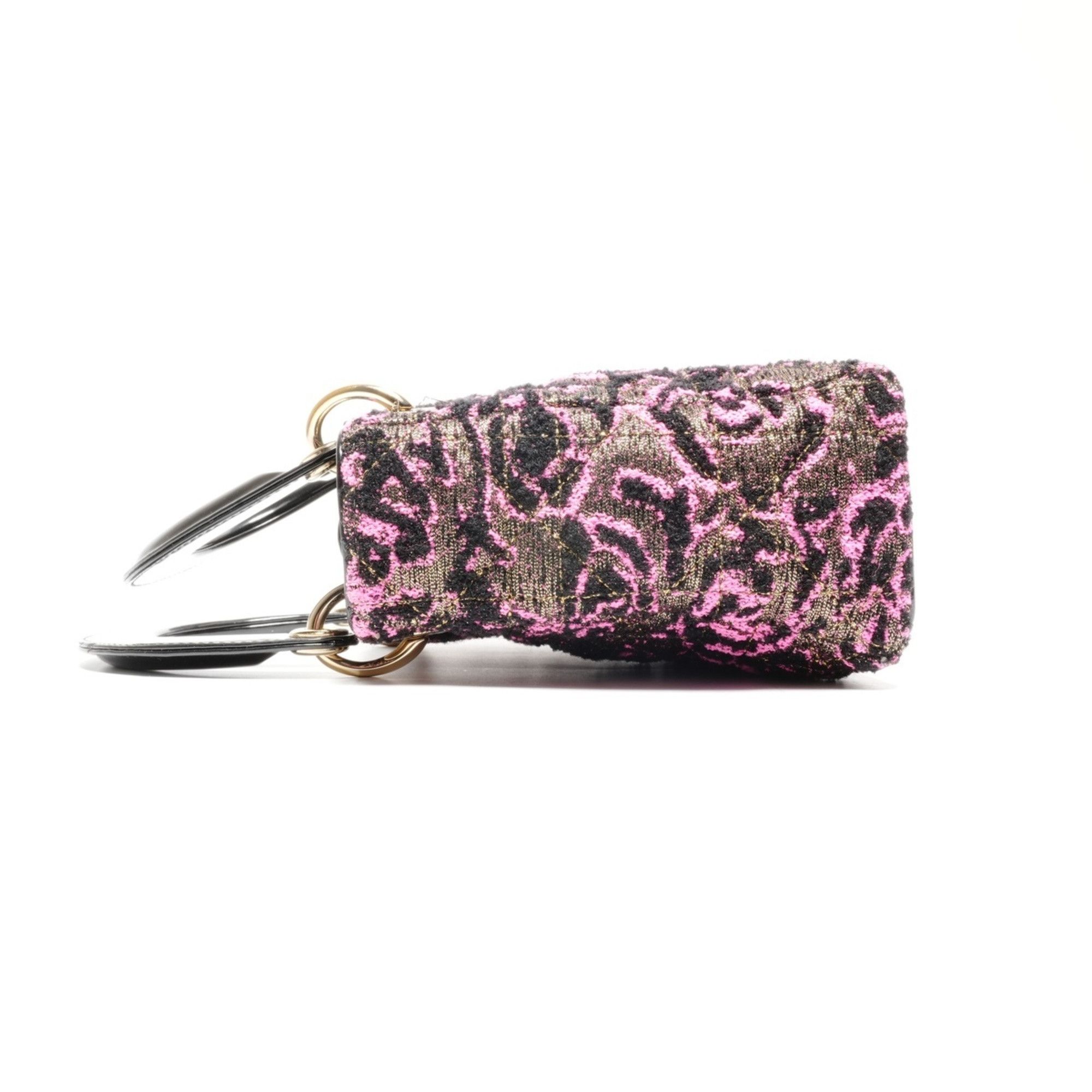 Dior Christian Dior Women's Small Rose Wool Patent Leather Handbag in Black and Pink Size ONE SIZE - 4 Thumbnail