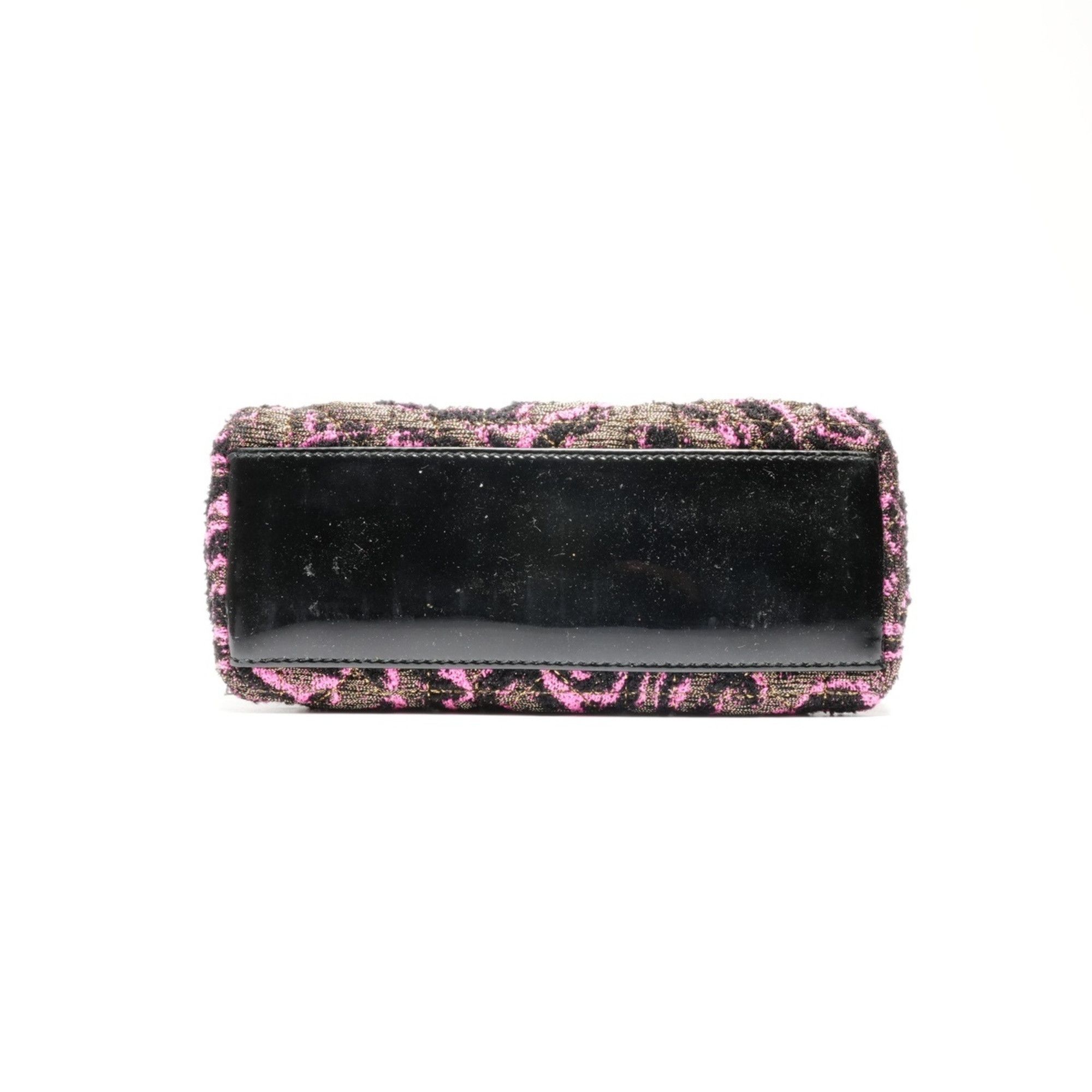 Dior Christian Dior Women's Small Rose Wool Patent Leather Handbag in Black and Pink Size ONE SIZE - 8 Thumbnail